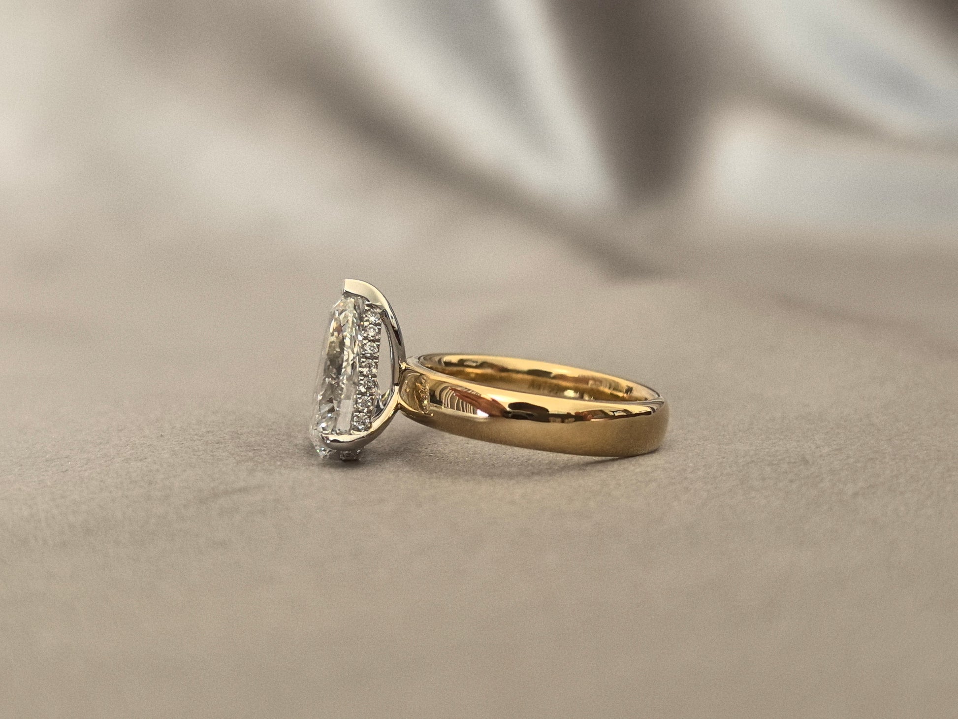 3.01 Carat Pear-Shaped Lab Diamond Wide Ring - 4mm Wide - 18k Gold