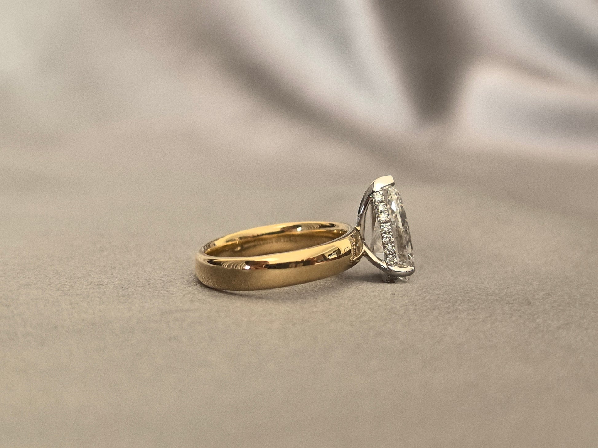 3.01 Carat Pear-Shaped Lab Diamond Wide Ring - 4mm Wide - 18k Gold