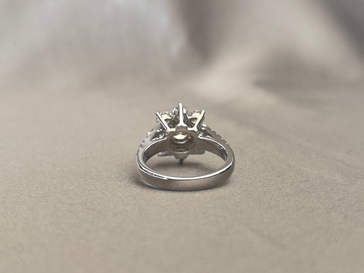 Round Lab-Grown Diamond Platinum Ring - Flower Halo Setting - 1/3 Eternity Pave Setting