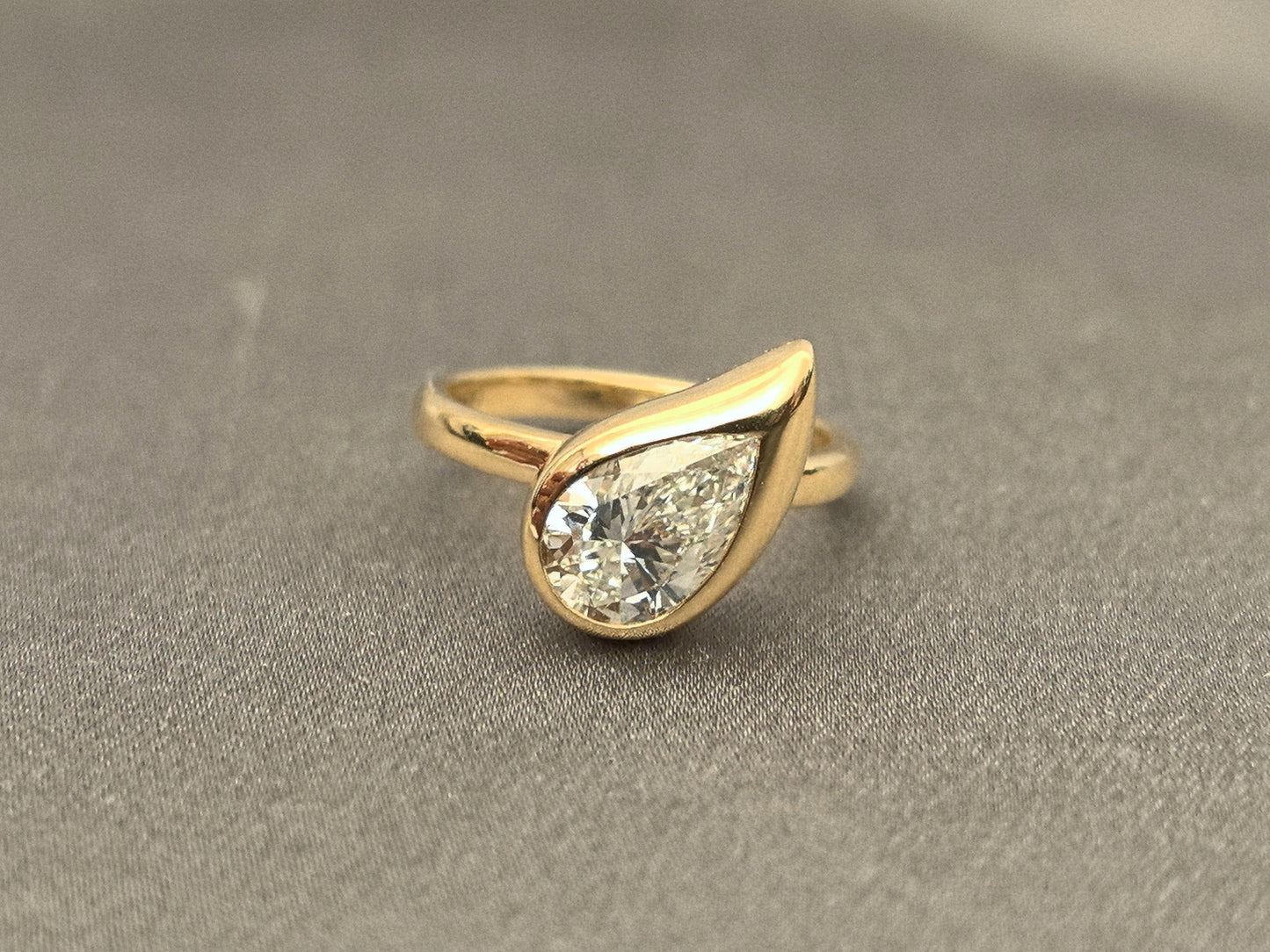 Bezel Set Pear Cut Lab Grown Diamond Ring - Modern Secure Setting
