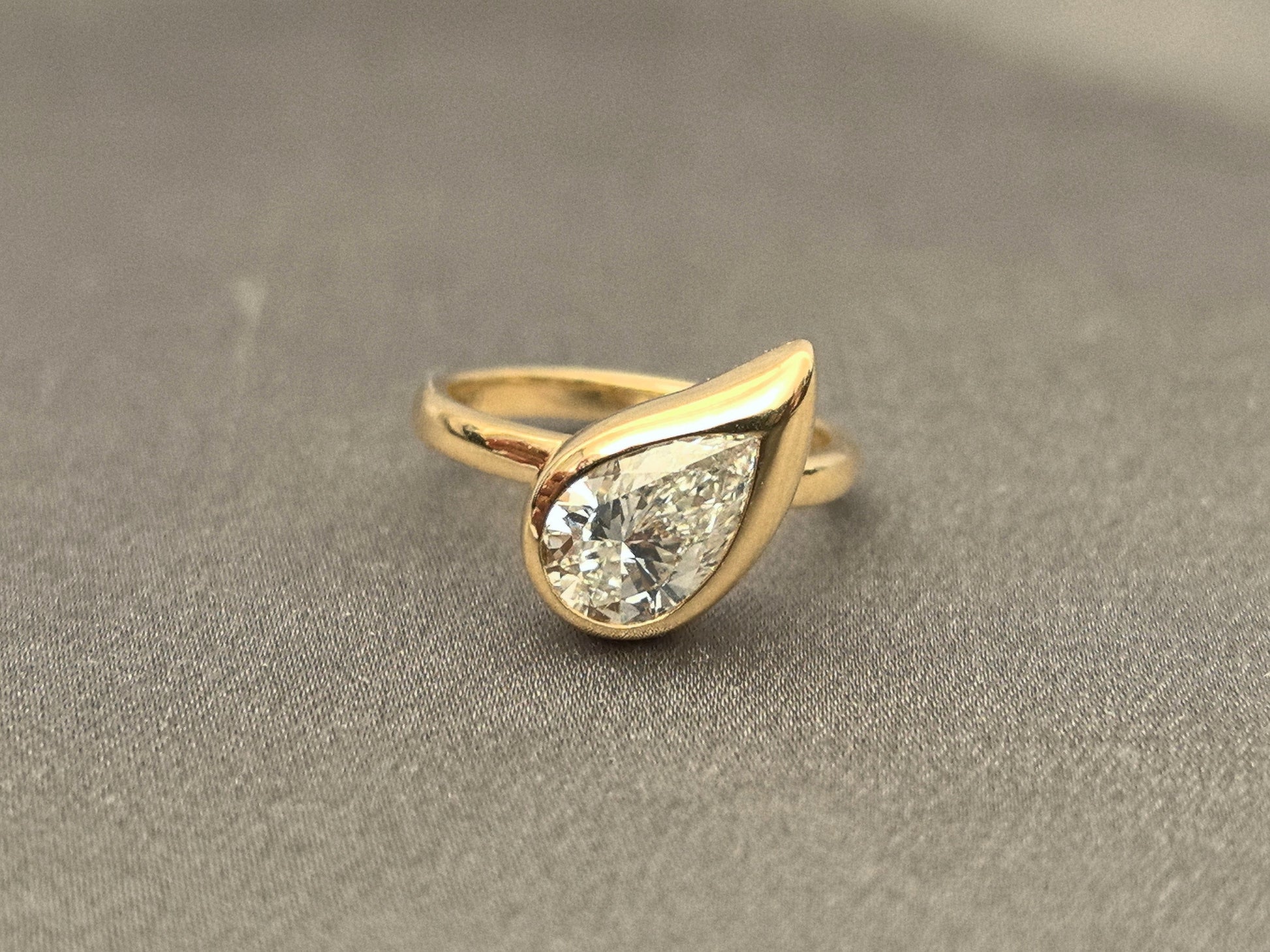 Bezel Set Pear Cut Lab Grown Diamond Ring - Modern Secure Setting