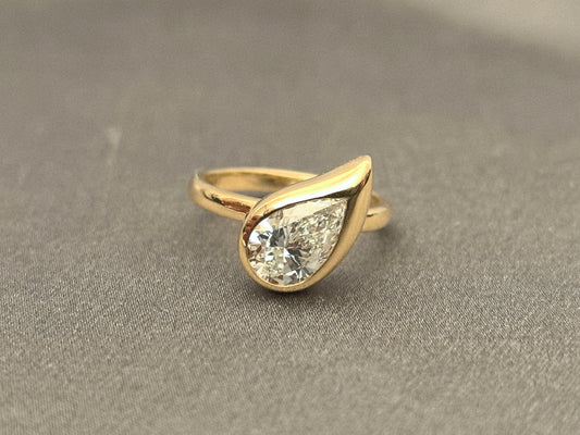 Bezel Set Pear Cut Lab Grown Diamond Ring - Modern Secure Setting