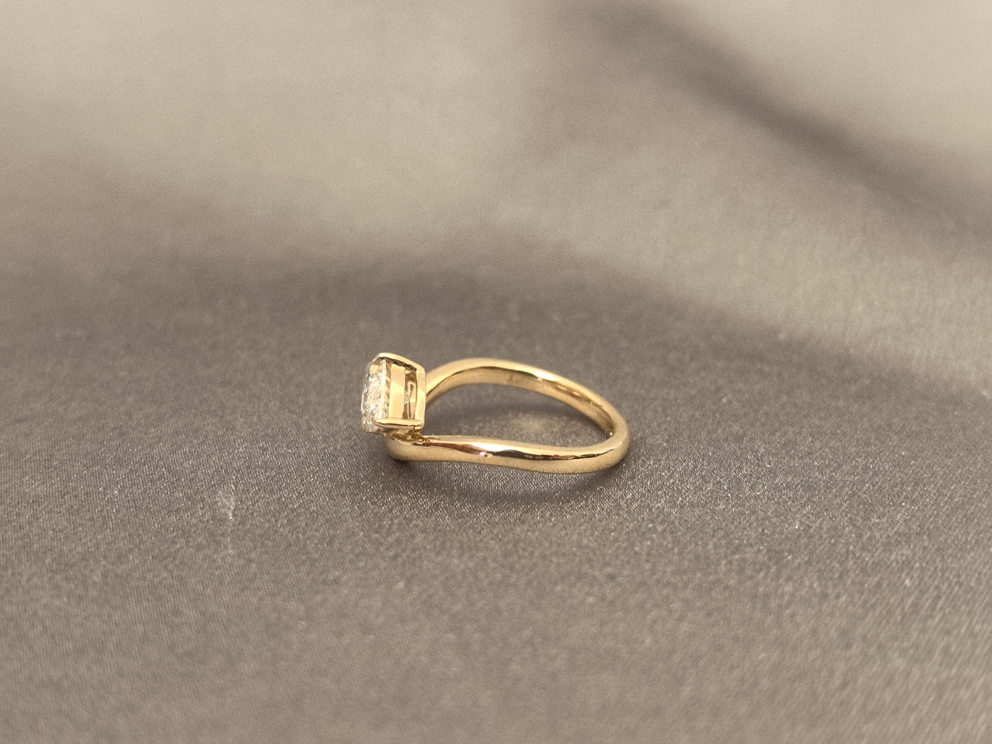 14K Gold pinky ring - Horizontal Marquise Diamond - Modern Solitaire