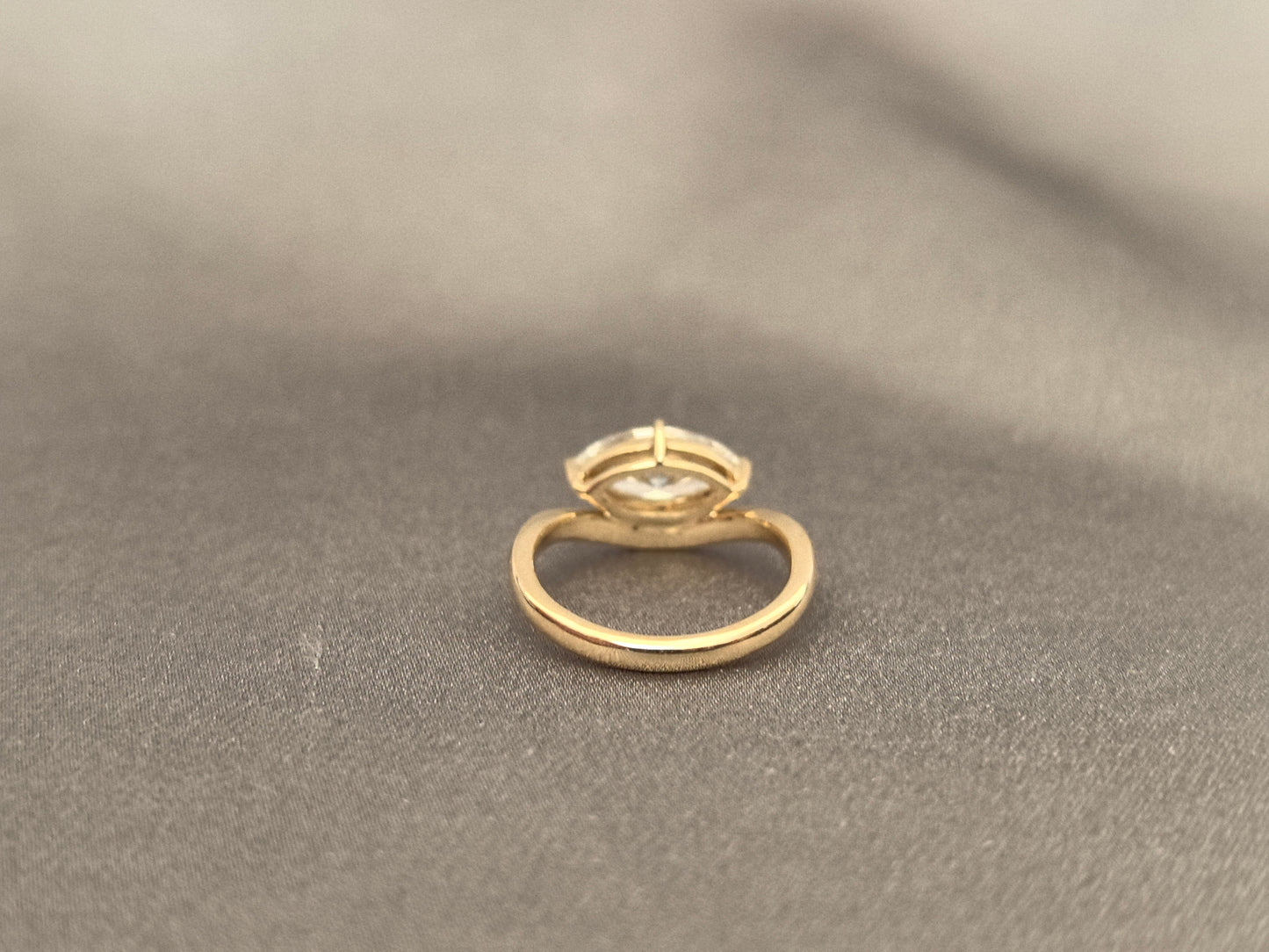 14K Gold pinky ring - Horizontal Marquise Diamond - Modern Solitaire