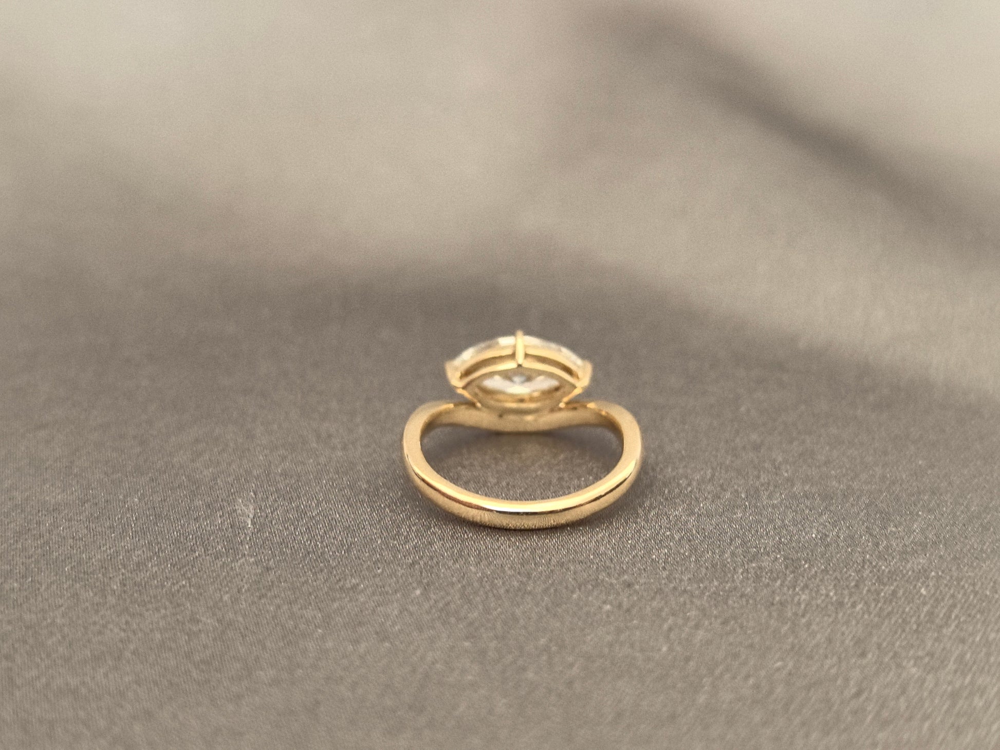 14K Gold pinky ring - Horizontal Marquise Diamond - Modern Solitaire