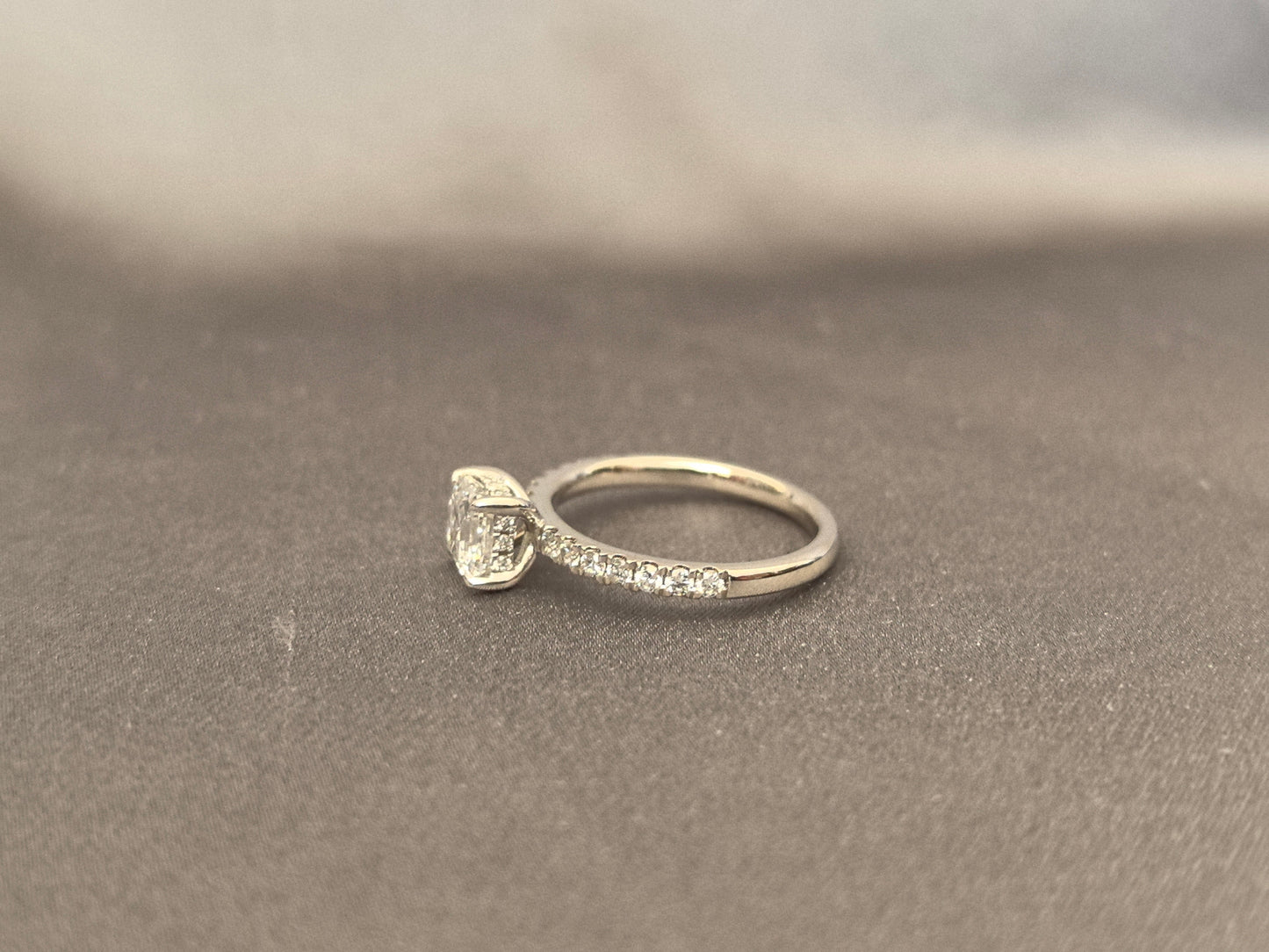 Ashoka Cut Laboratory Diamond Half-Set Ring - 14K Gold - Four-Prong Setting