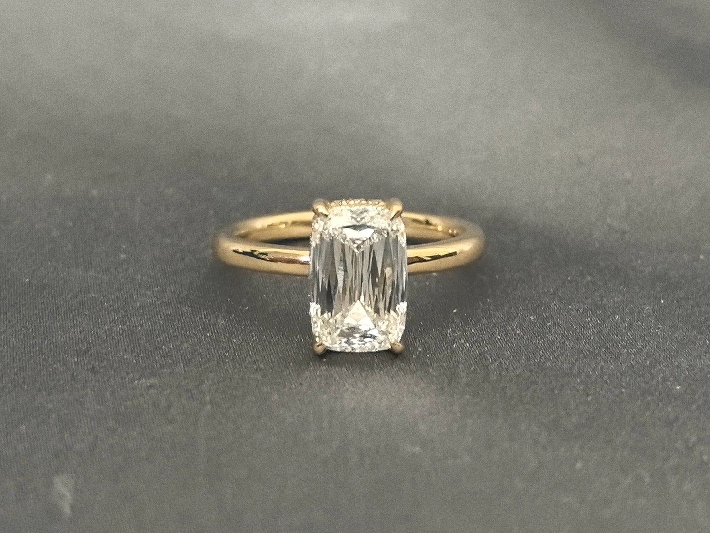 Ashoka Lab-Grown Diamond Ring - Floral Inlay with Hidden Halo - 14K Gold