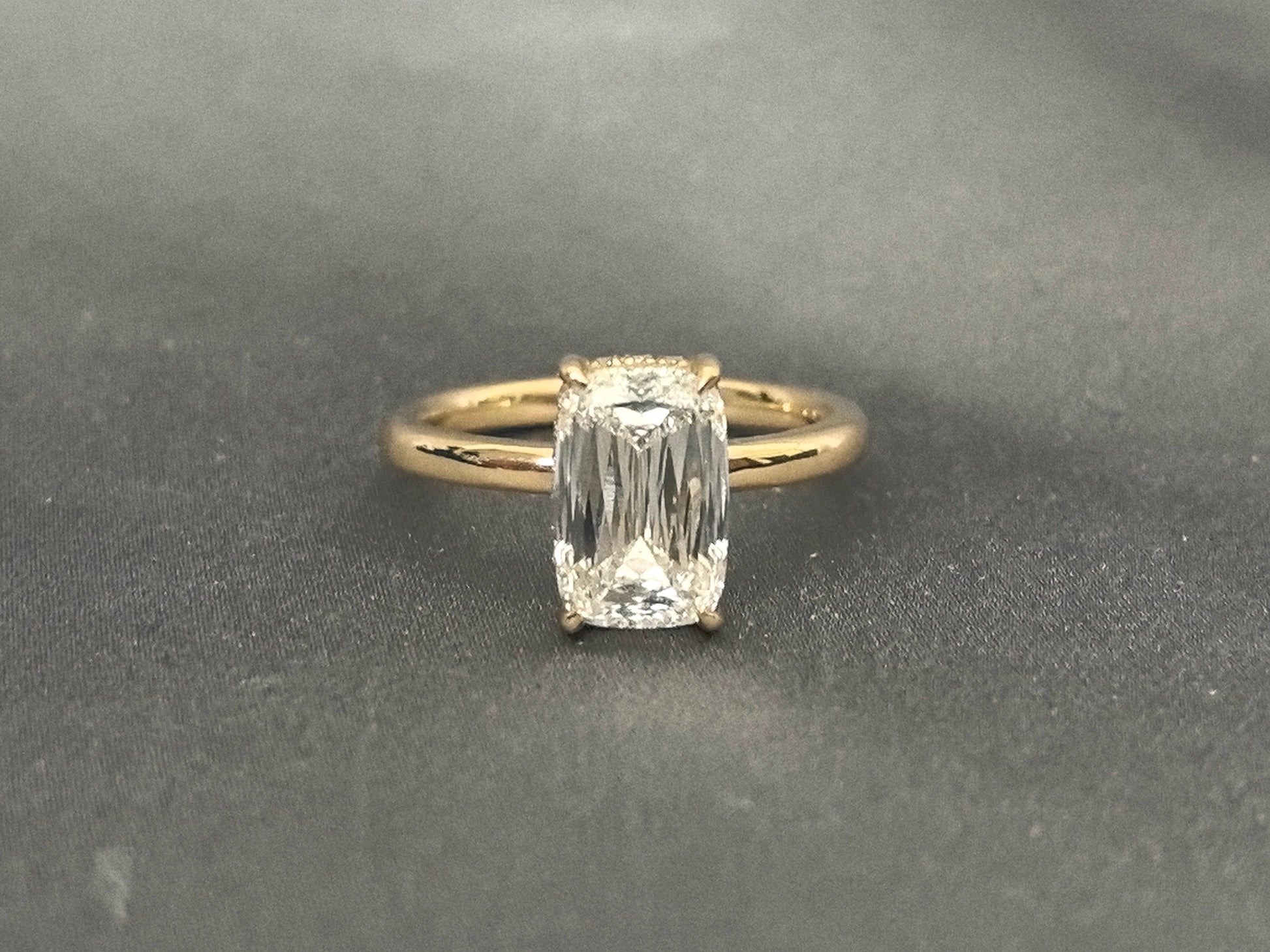 Ashoka Lab-Grown Diamond Ring - Floral Inlay with Hidden Halo - 14K Gold