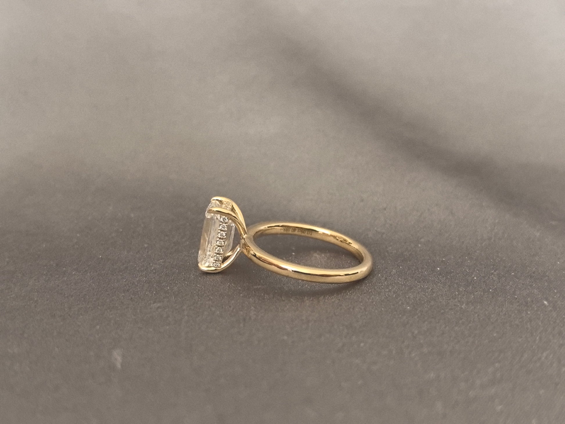 Ashoka Lab-Grown Diamond Ring - Floral Inlay with Hidden Halo - 14K Gold