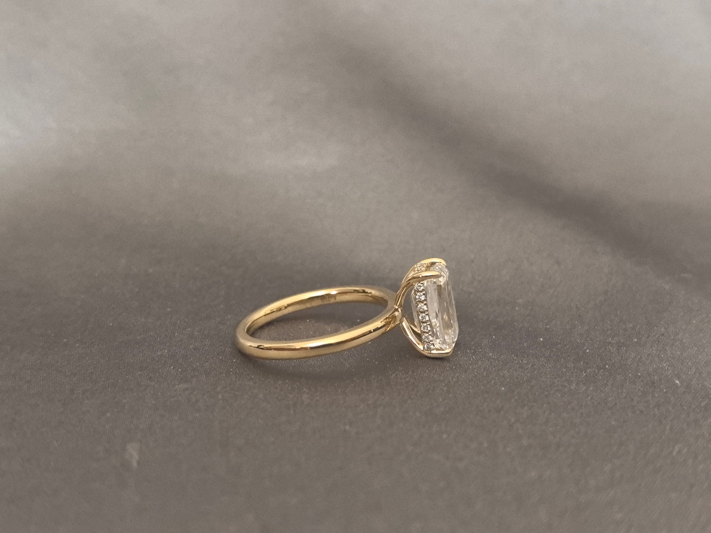 Ashoka Lab-Grown Diamond Ring - Floral Inlay with Hidden Halo - 14K Gold