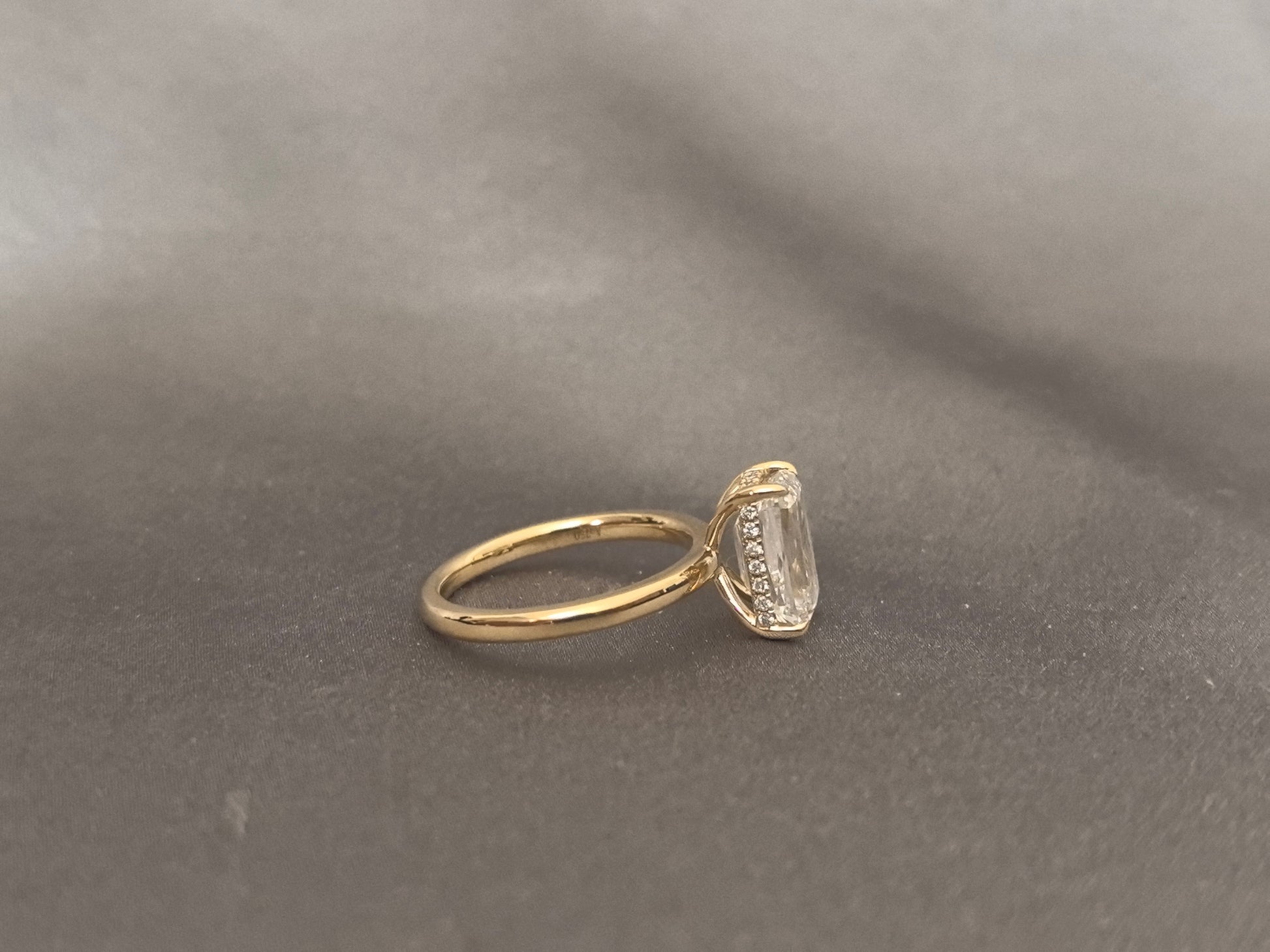 Ashoka Lab-Grown Diamond Ring - Floral Inlay with Hidden Halo - 14K Gold