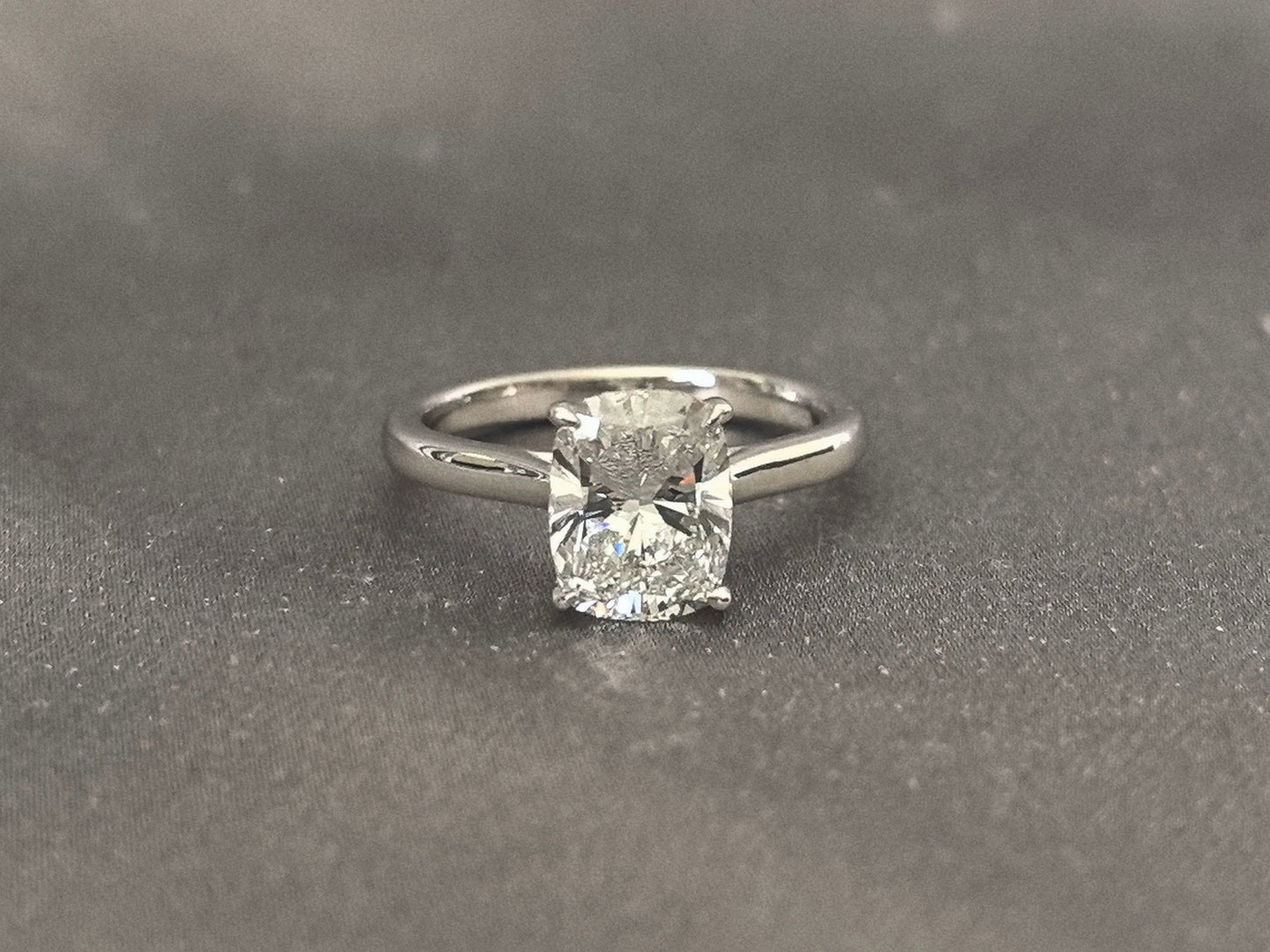 Cushion Cut Solitaire Plain Band Ring with Hidden Halo
