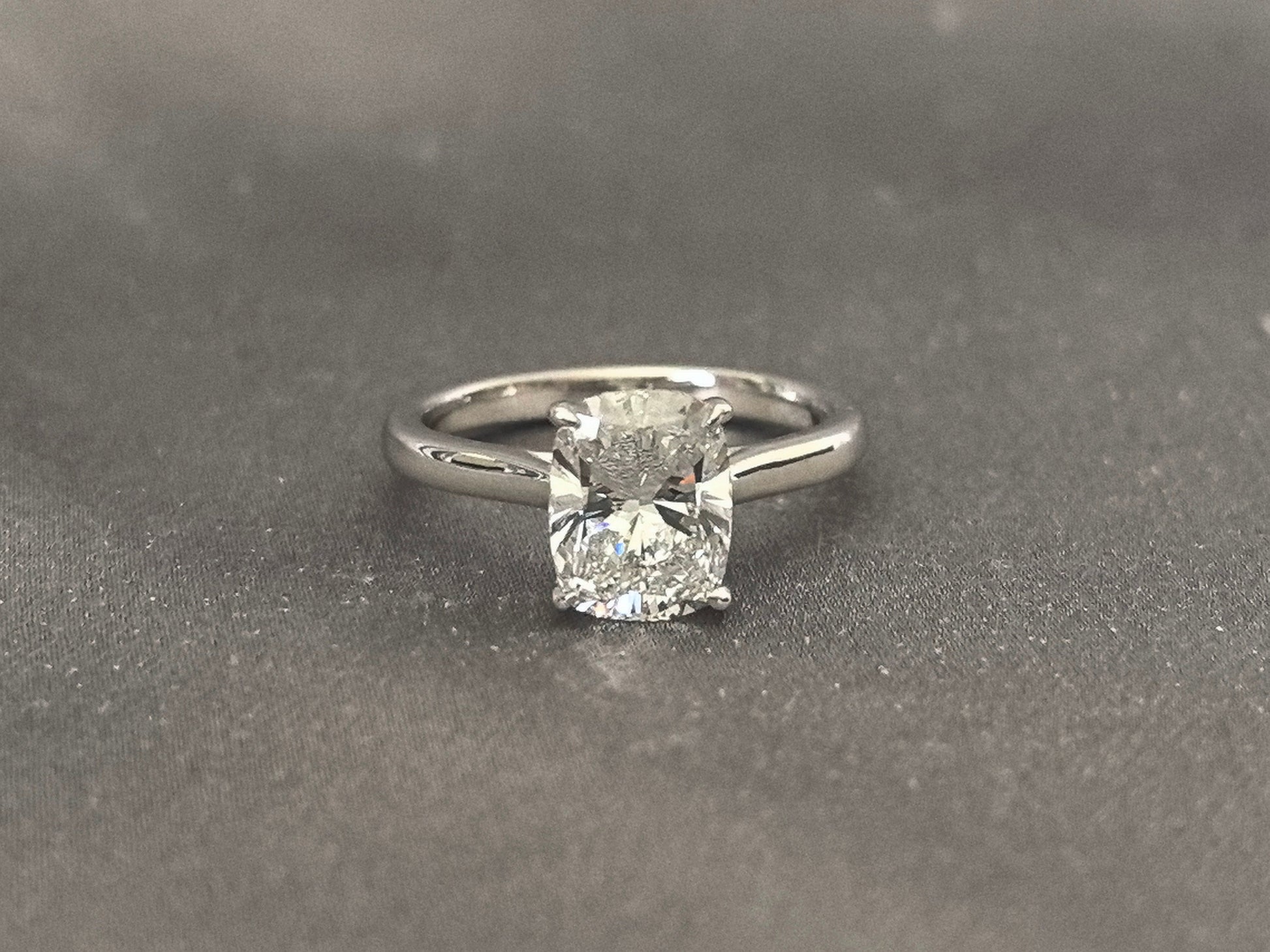 Cushion Cut Solitaire Plain Band Ring with Hidden Halo