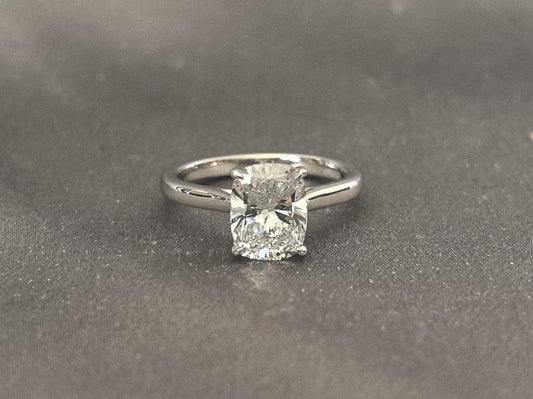 Cushion Cut Solitaire Plain Band Ring with Hidden Halo