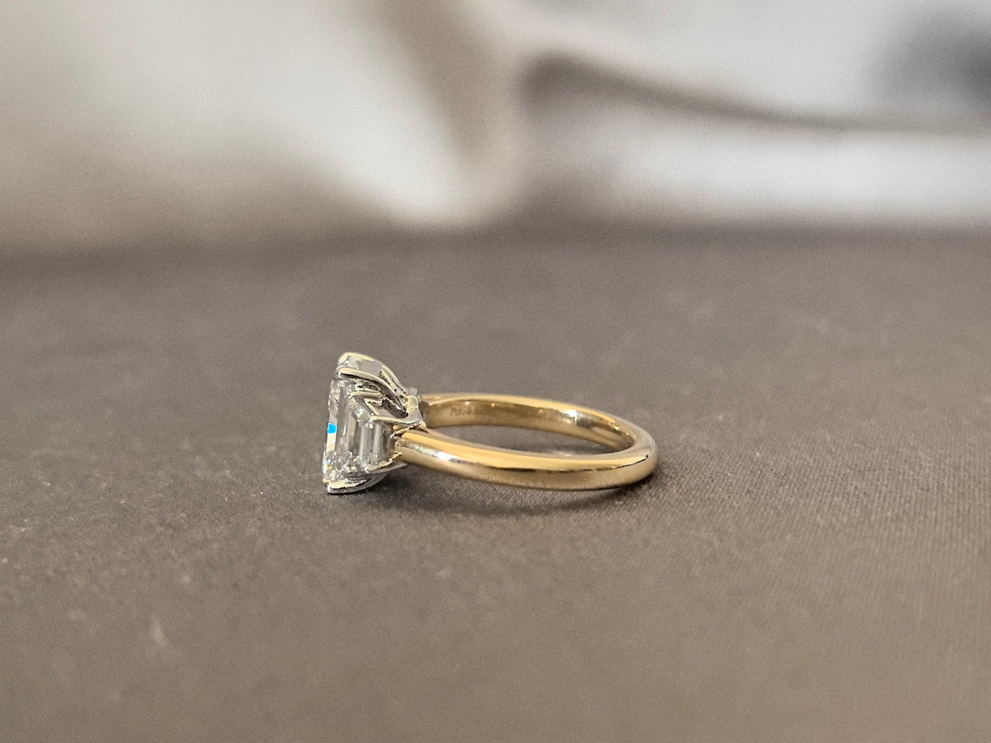 Radiant Cut Four-Prong Trilogy Lab Diamond - Emerald Side Stones - Vintage Design