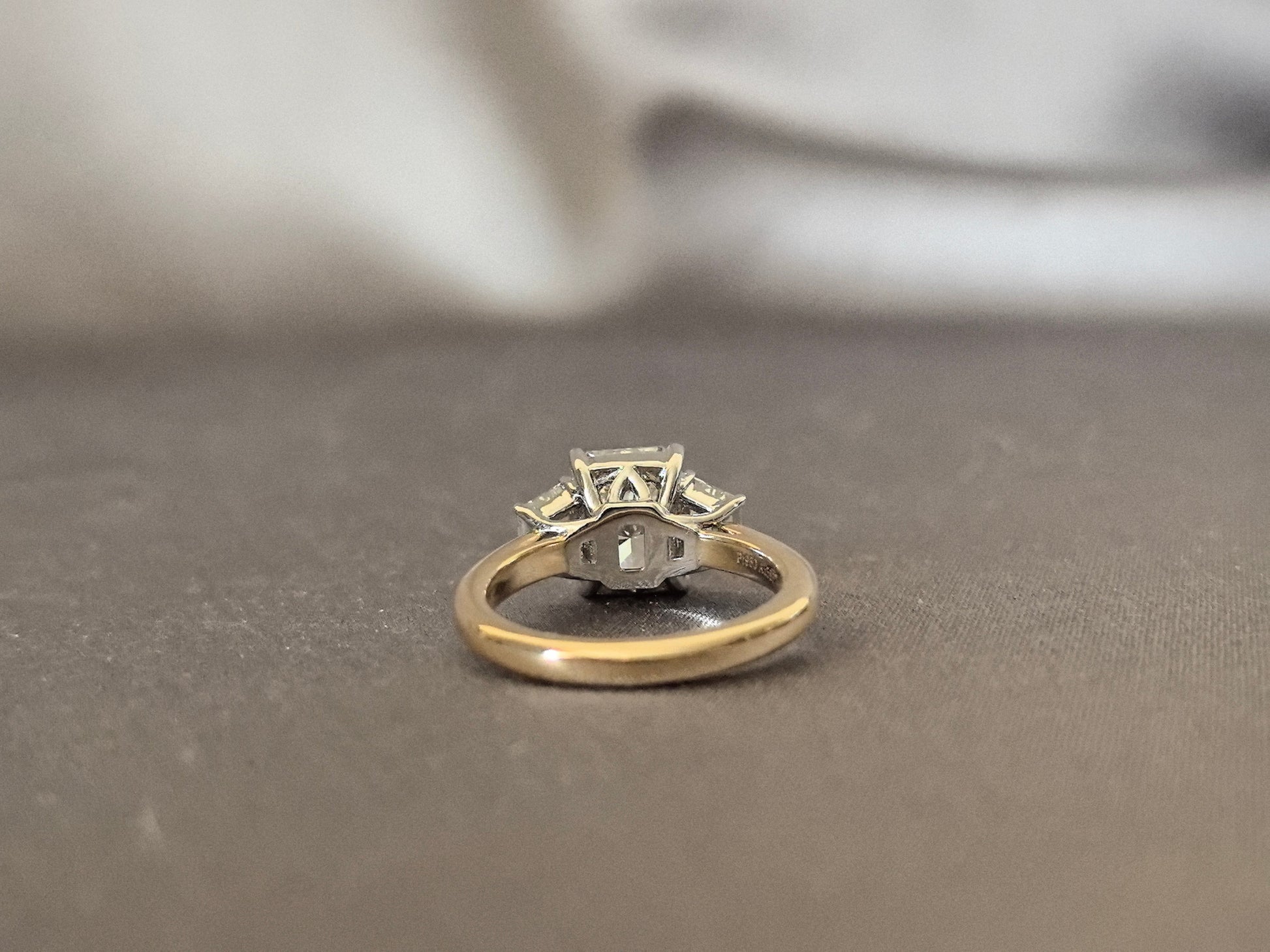 Radiant Cut Four-Prong Trilogy Lab Diamond - Emerald Side Stones - Vintage Design