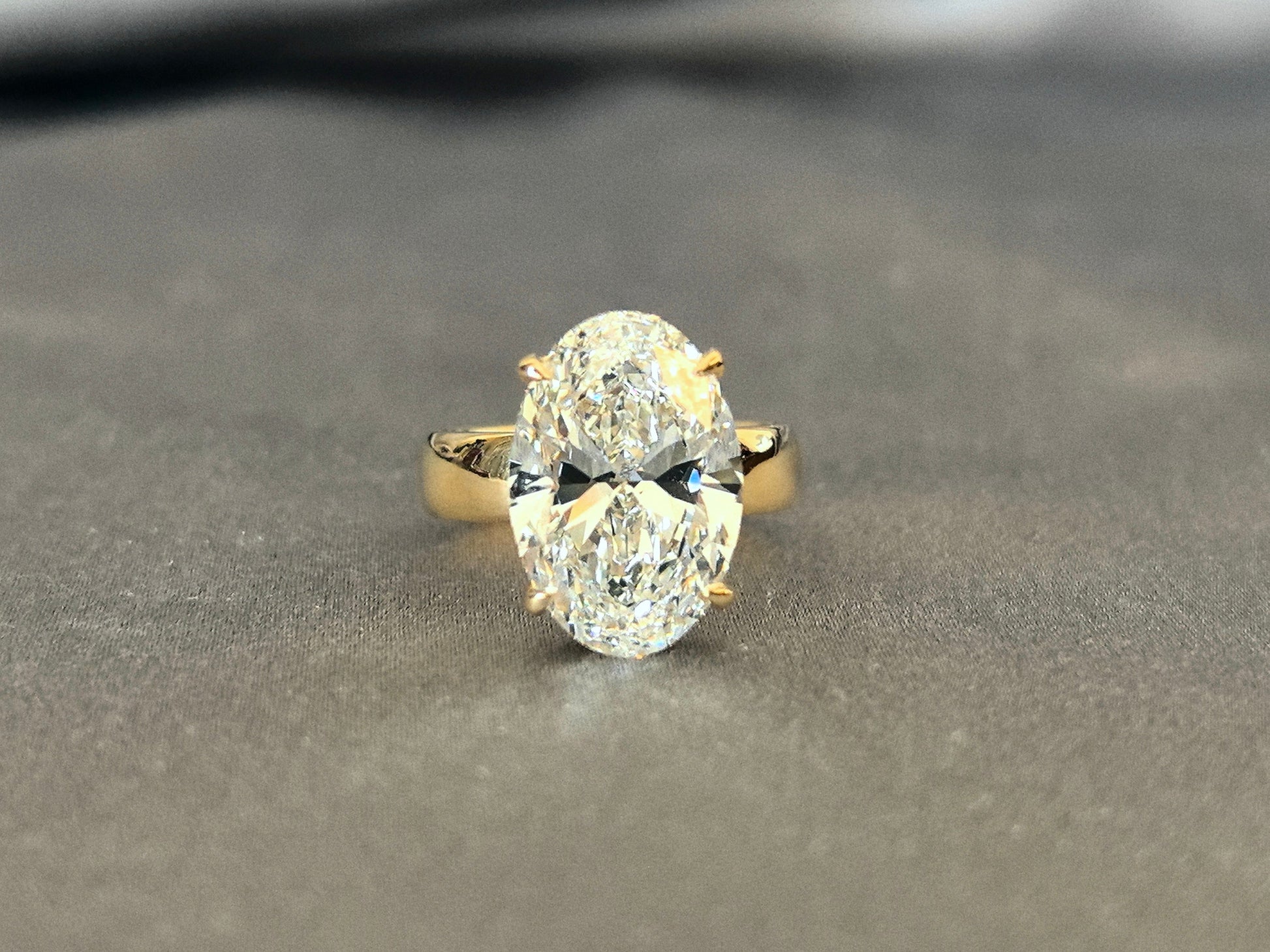 Oval Lab-Grown Diamond Solitaire Ring - Flat Extra Wide Polished Band - 14K Gold
