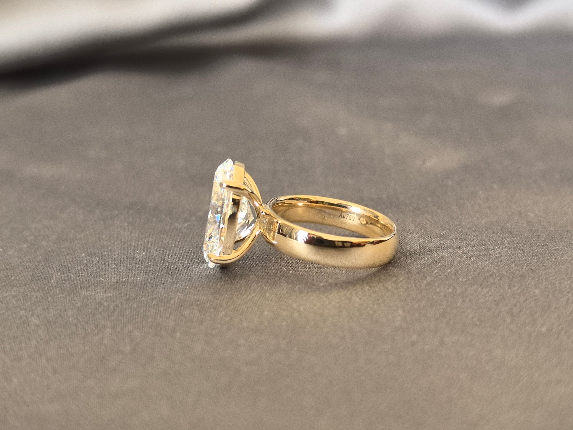 Oval Lab-Grown Diamond Solitaire Ring - Flat Extra Wide Polished Band - 14K Gold
