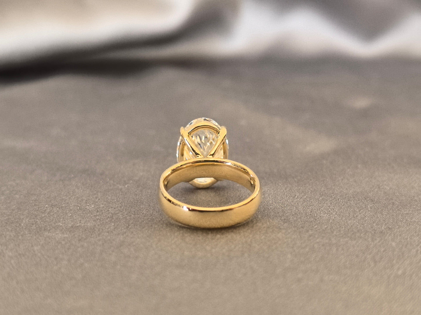 Oval Lab-Grown Diamond Solitaire Ring - Flat Extra Wide Polished Band - 14K Gold