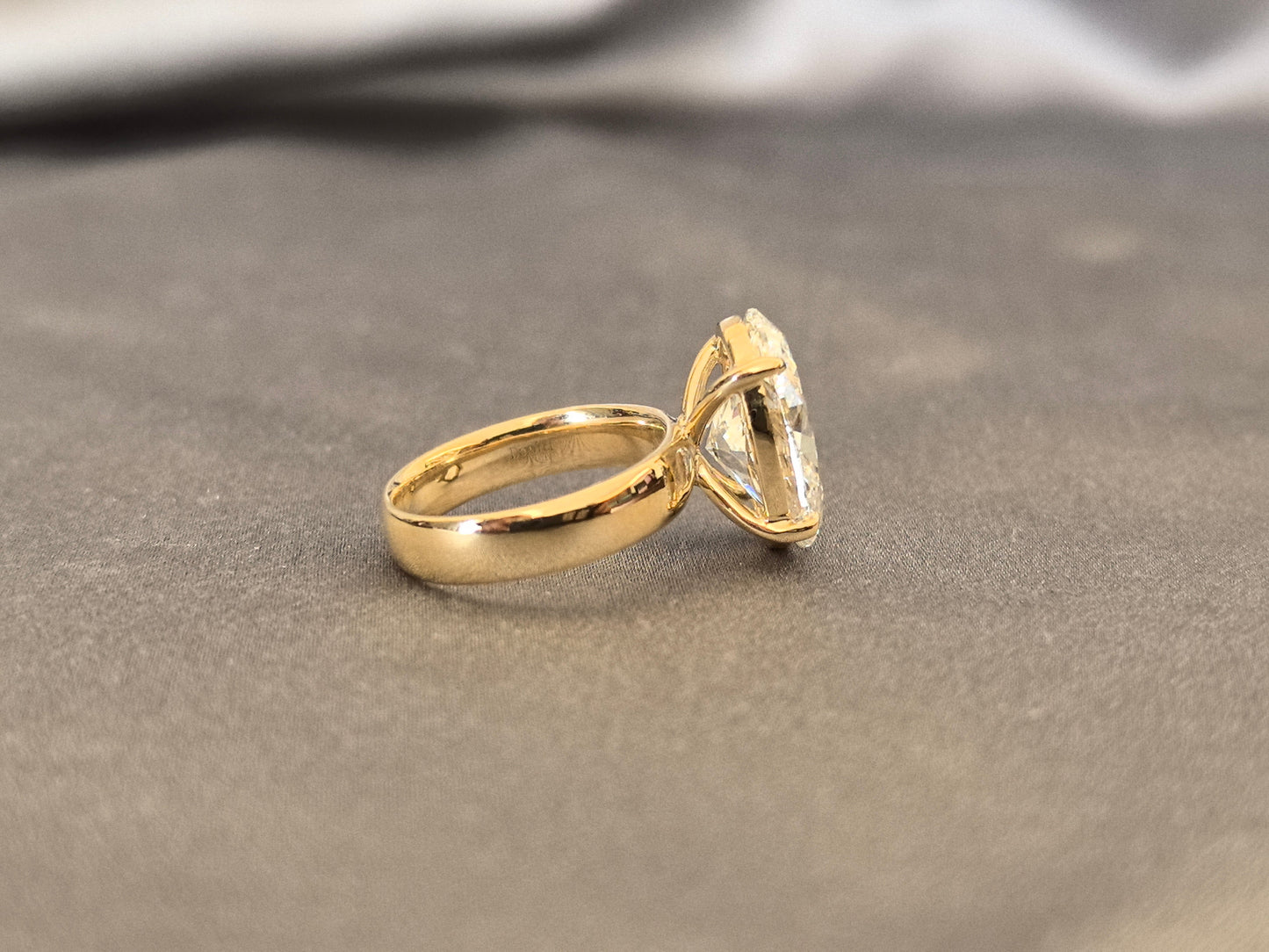 Oval Lab-Grown Diamond Solitaire Ring - Flat Extra Wide Polished Band - 14K Gold