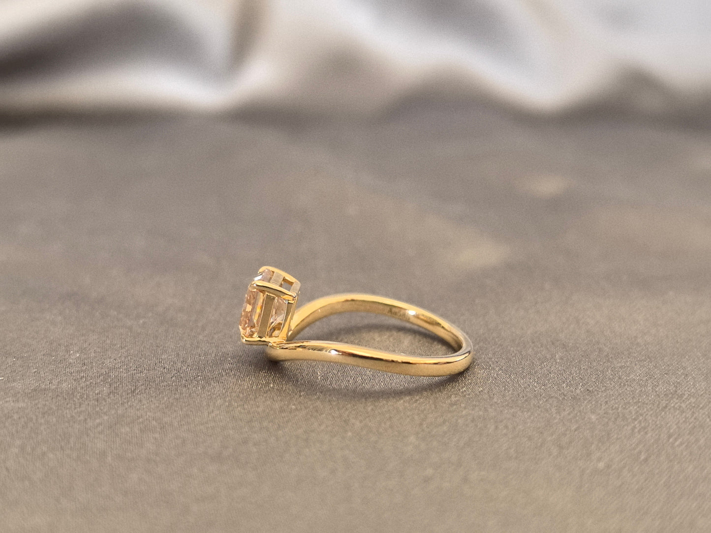 1.7 Carat Radiant Cut Brown Lab Diamond - Curved Pinky Ring - 14k Gold
