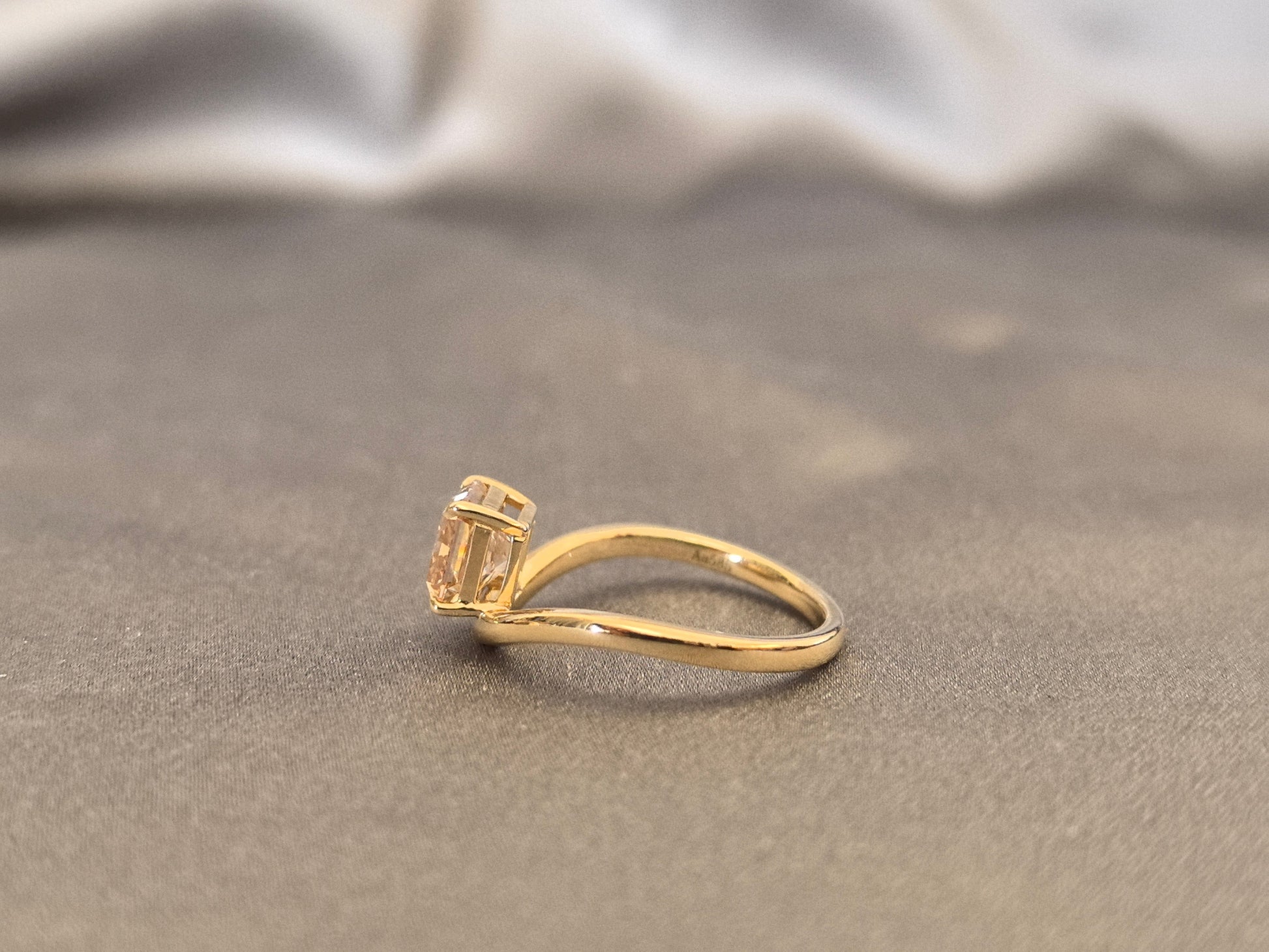 1.7 Carat Radiant Cut Brown Lab Diamond - Curved Pinky Ring - 14k Gold
