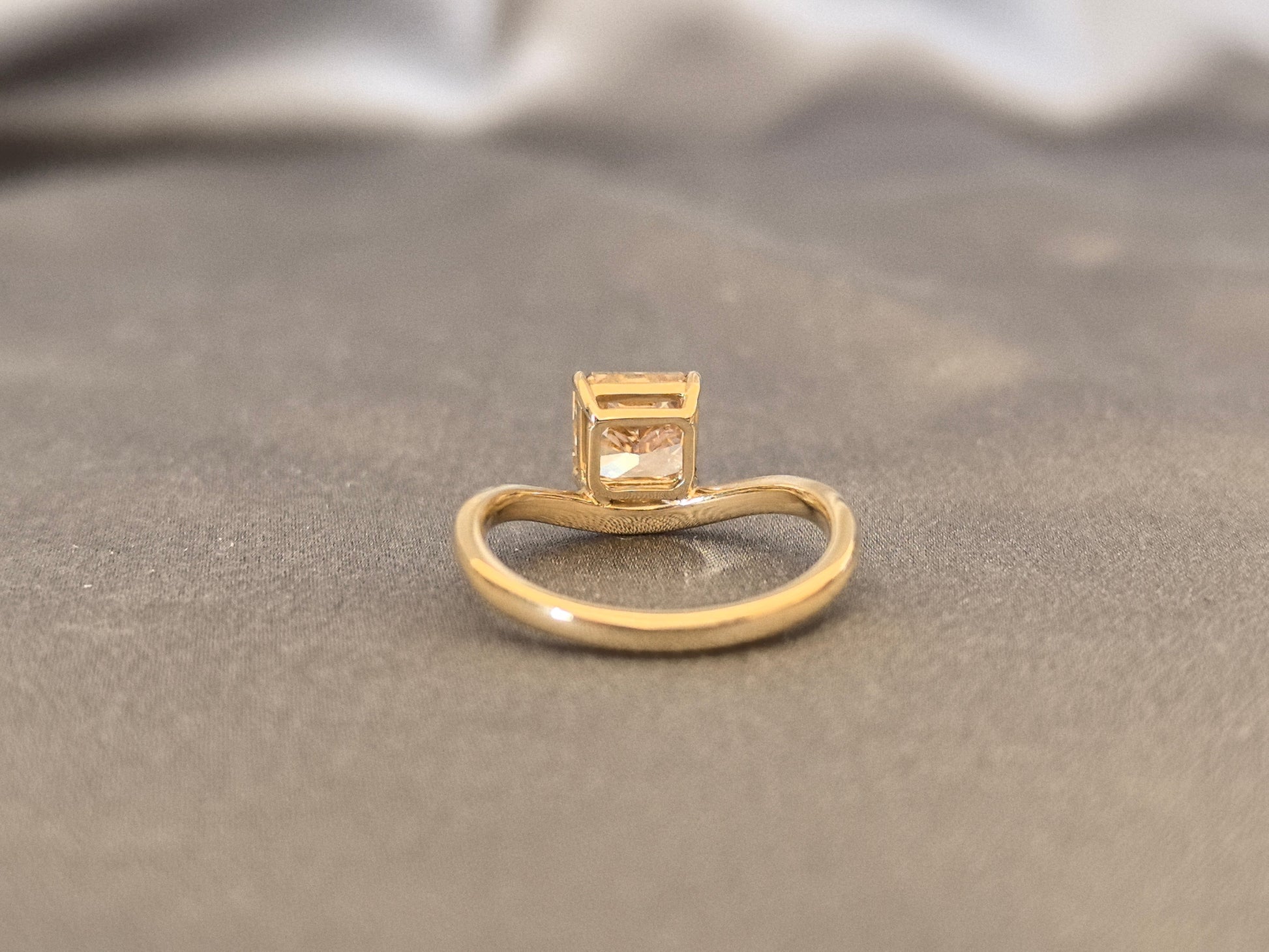 1.7 Carat Radiant Cut Brown Lab Diamond - Curved Pinky Ring - 14k Gold