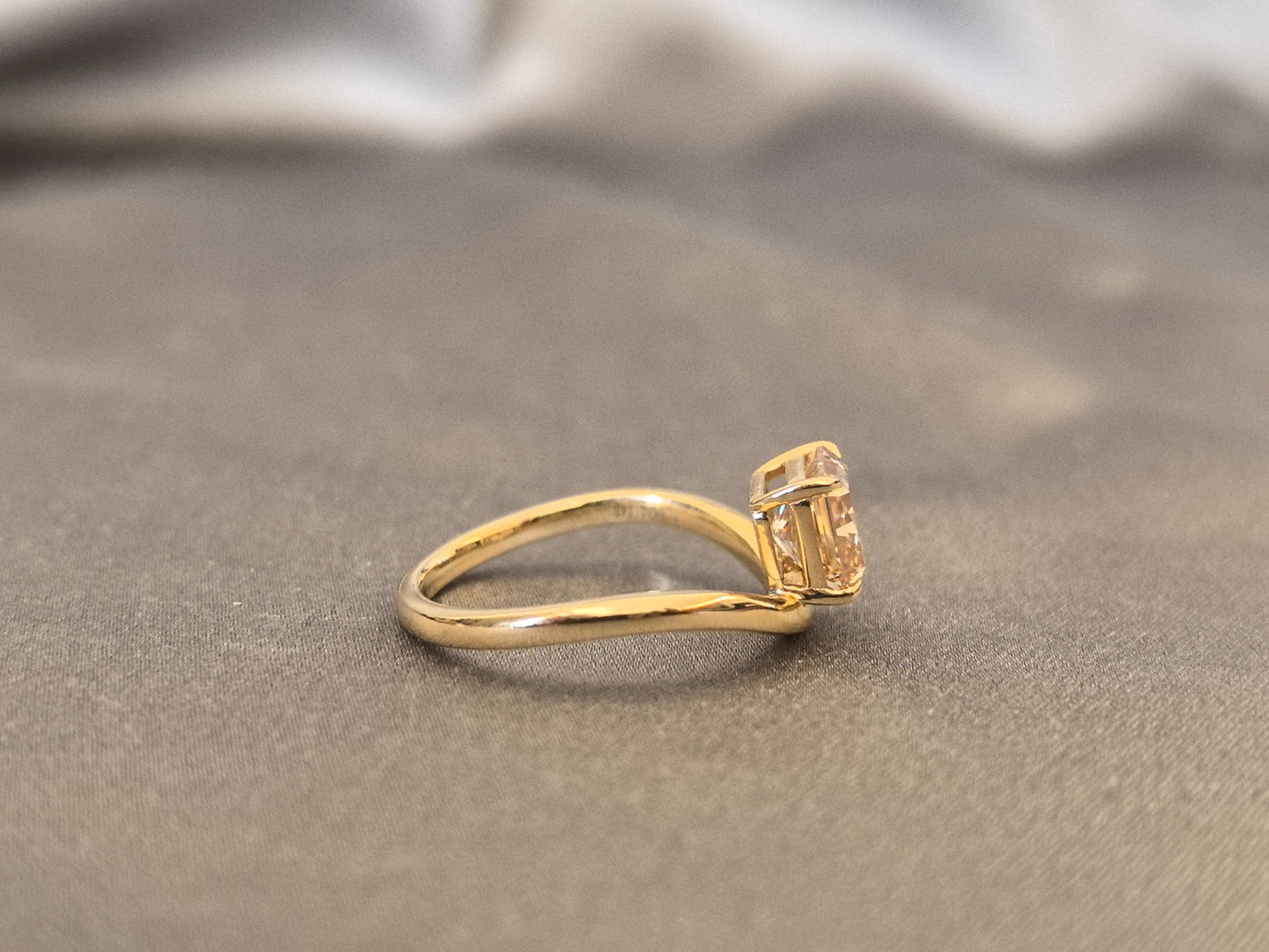 1.7 Carat Radiant Cut Brown Lab Diamond - Curved Pinky Ring - 14k Gold
