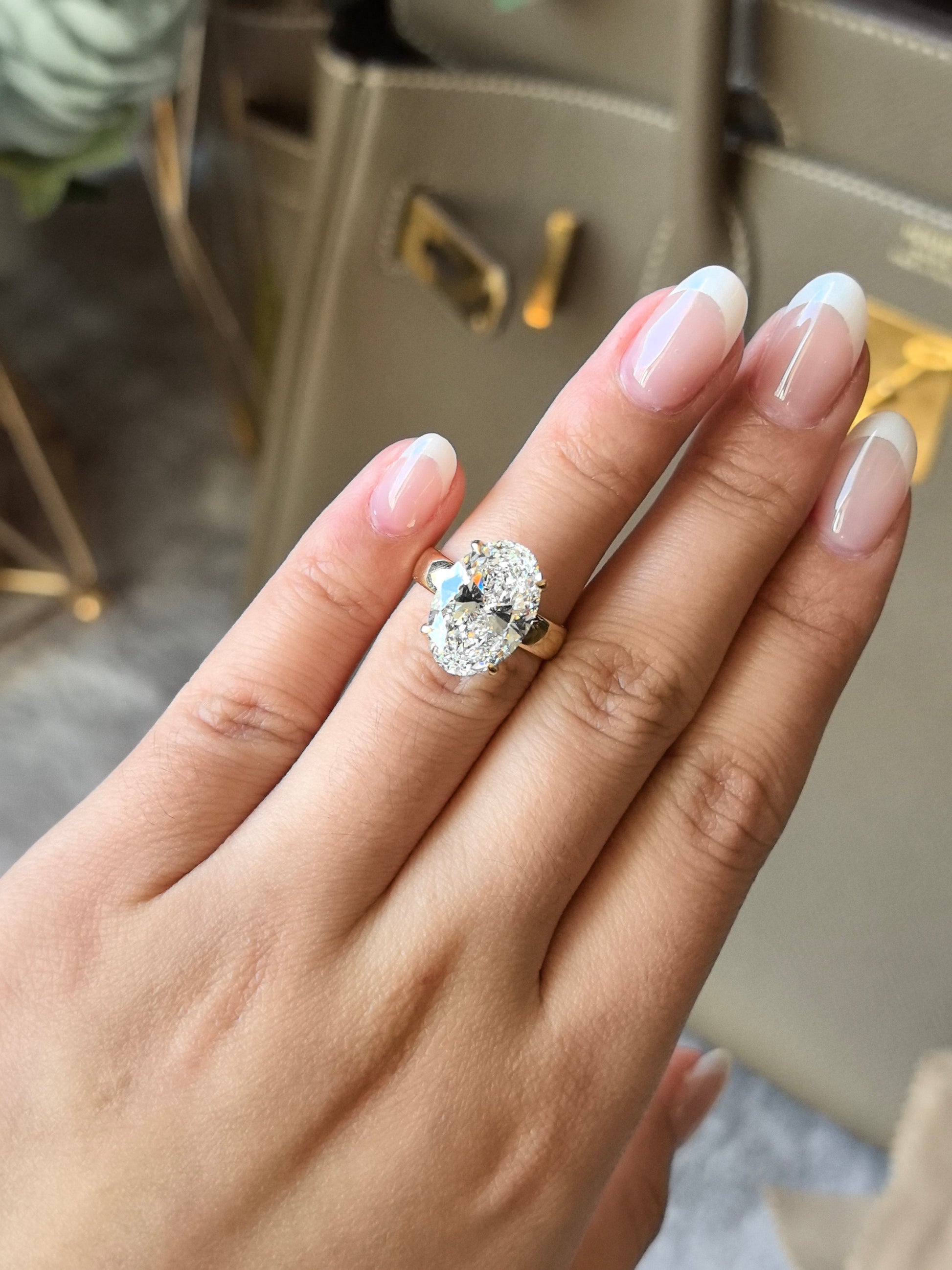Oval Lab-Grown Diamond Solitaire Ring - Flat Extra Wide Polished Band - 14K Gold