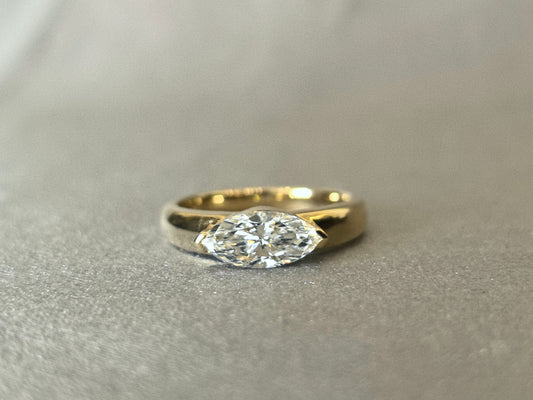 14K Gold Plain Band - Horizontal Marquise Diamond - Modern Solitaire
