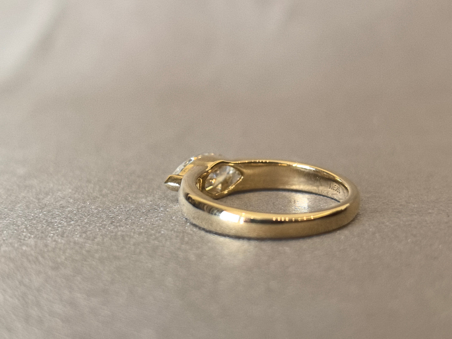 14K Gold Plain Band - Horizontal Marquise Diamond - Modern Solitaire