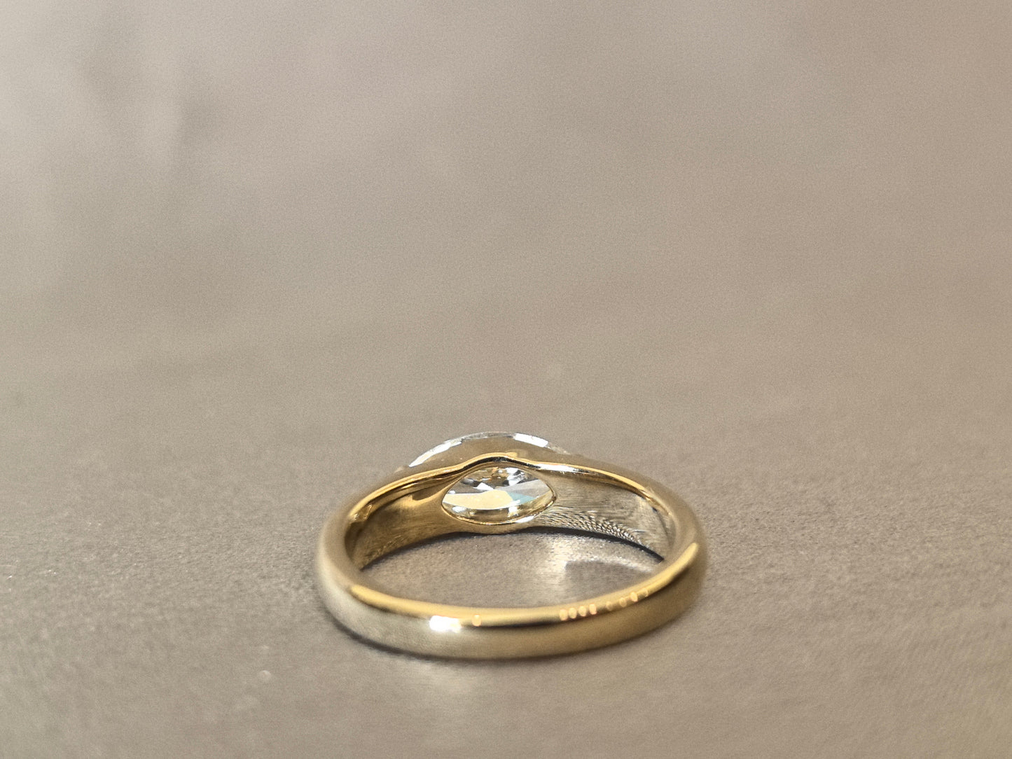 14K Gold Plain Band - Horizontal Marquise Diamond - Modern Solitaire
