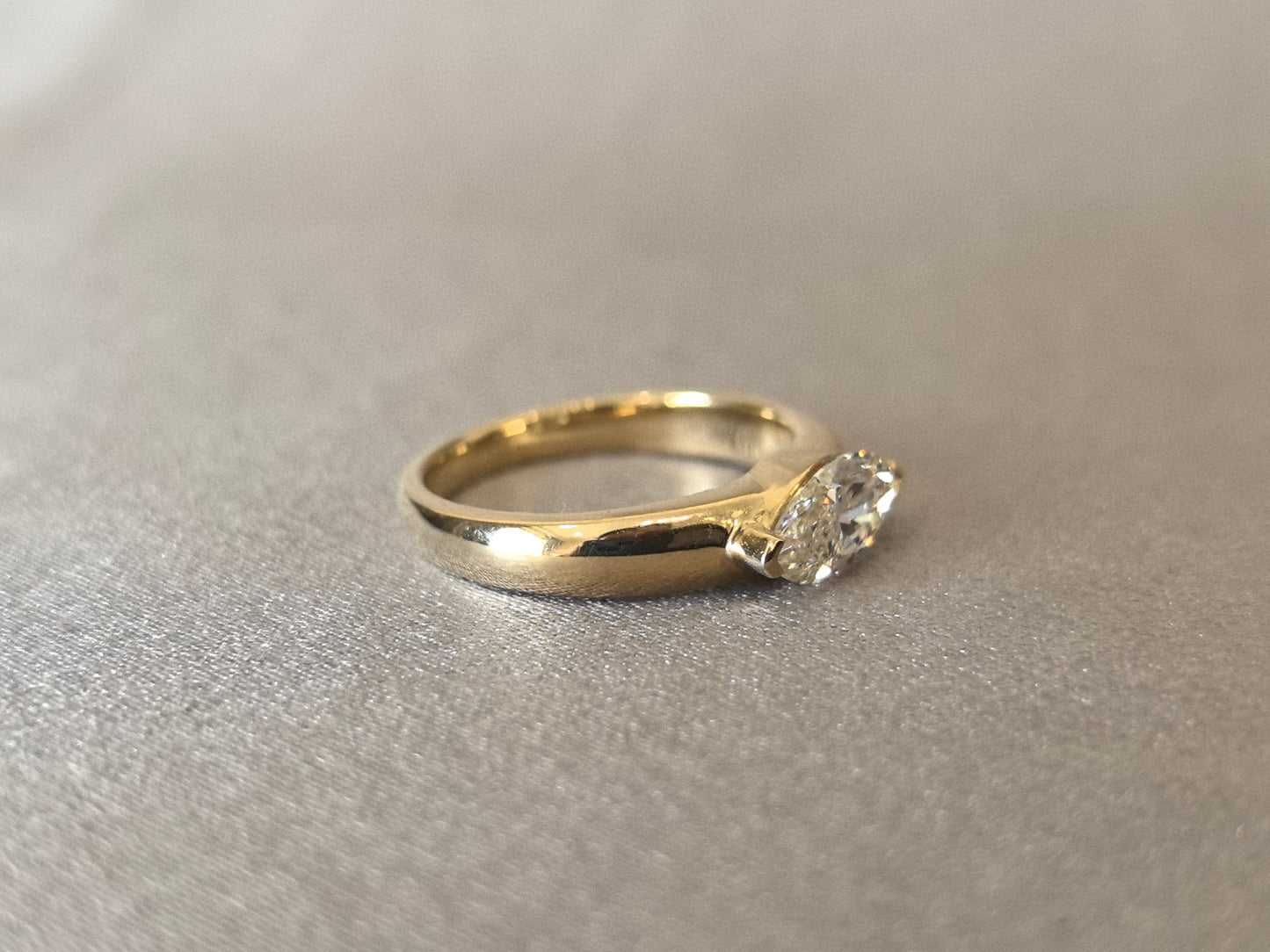 14K Gold Plain Band - Horizontal Marquise Diamond - Modern Solitaire