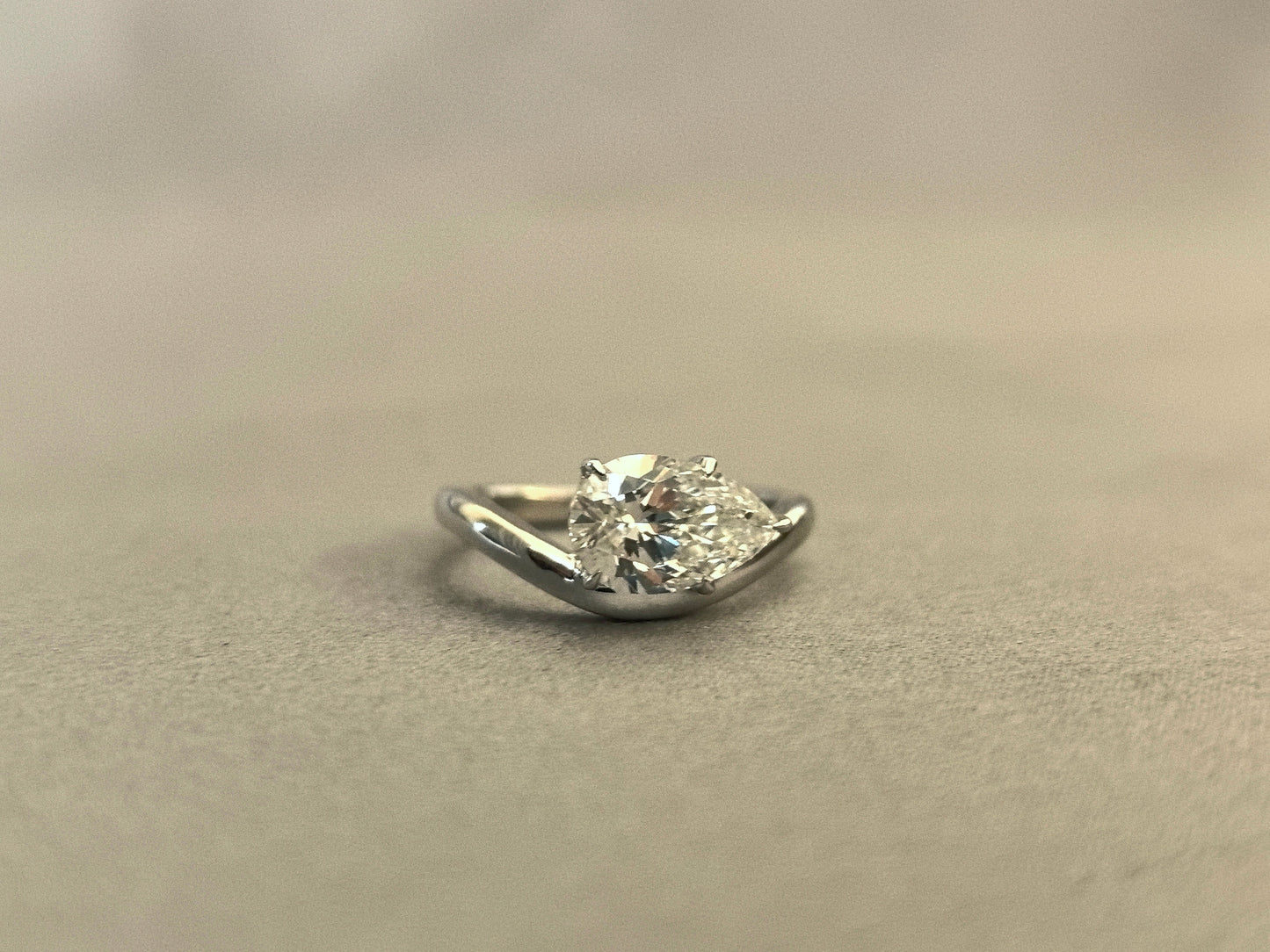 East-West Pear Cut Lab Diamond Pinky Ring - Twisted Band - 14K Gold