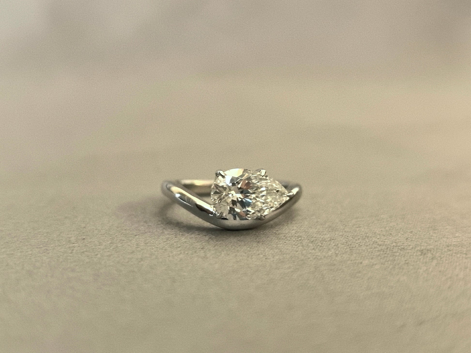 East-West Pear Cut Lab Diamond Pinky Ring - Twisted Band - 14K Gold