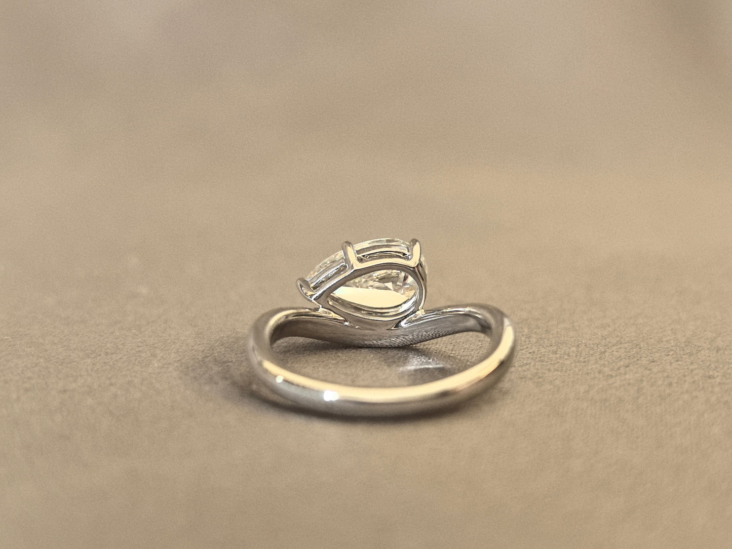 East-West Pear Cut Lab Diamond Pinky Ring - Twisted Band - 14K Gold