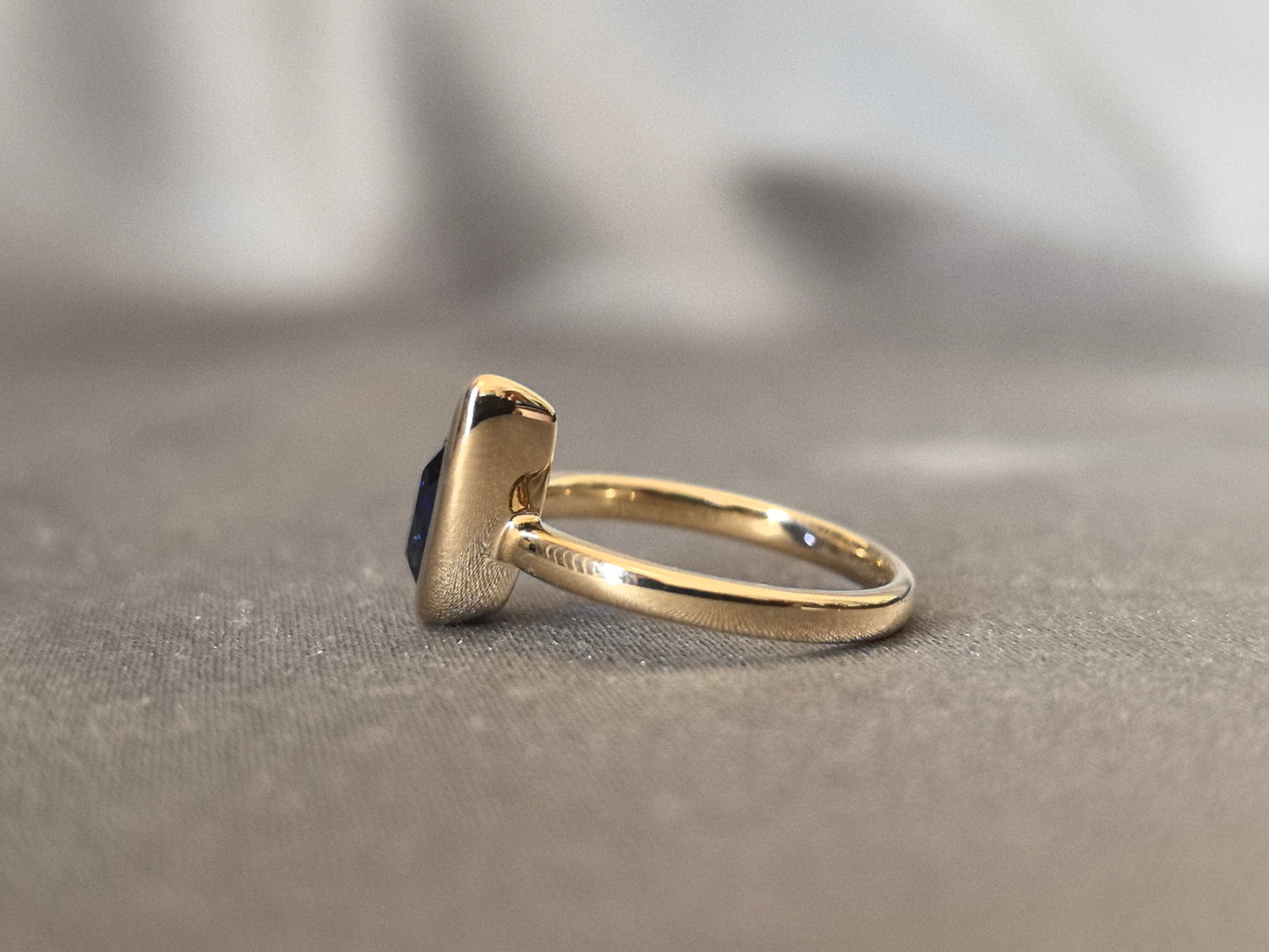 Pear-shaped Lab-Grown Diamond Pinky Ring - Blue Gemstone - Full Halo Setting