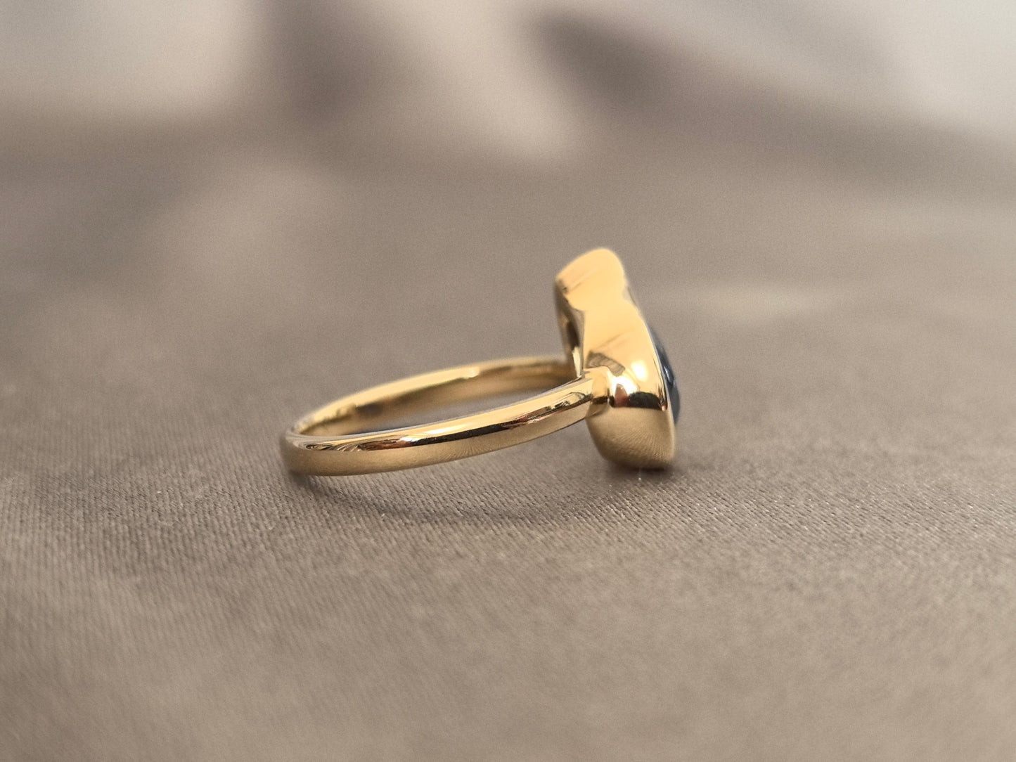 Pear-shaped Lab-Grown Diamond Pinky Ring - Blue Gemstone - Full Halo Setting