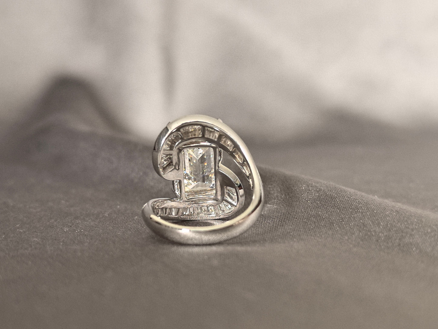 10 Carat Emerald Cut - Half-Loop Small Emeralds and Round Diamonds - Upper and Lower Half-Loop Surround Design