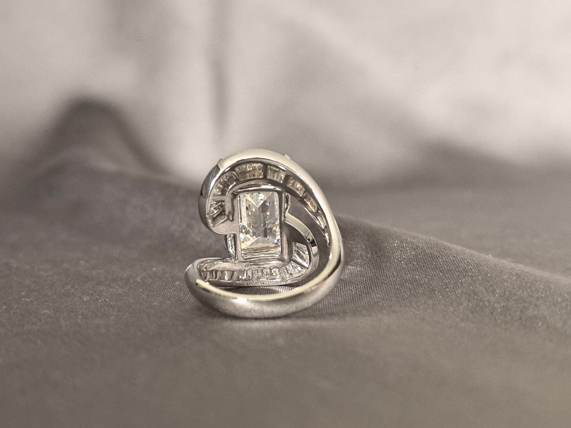 10 Carat Emerald Cut - Half-Loop Small Emeralds and Round Diamonds - Upper and Lower Half-Loop Surround Design