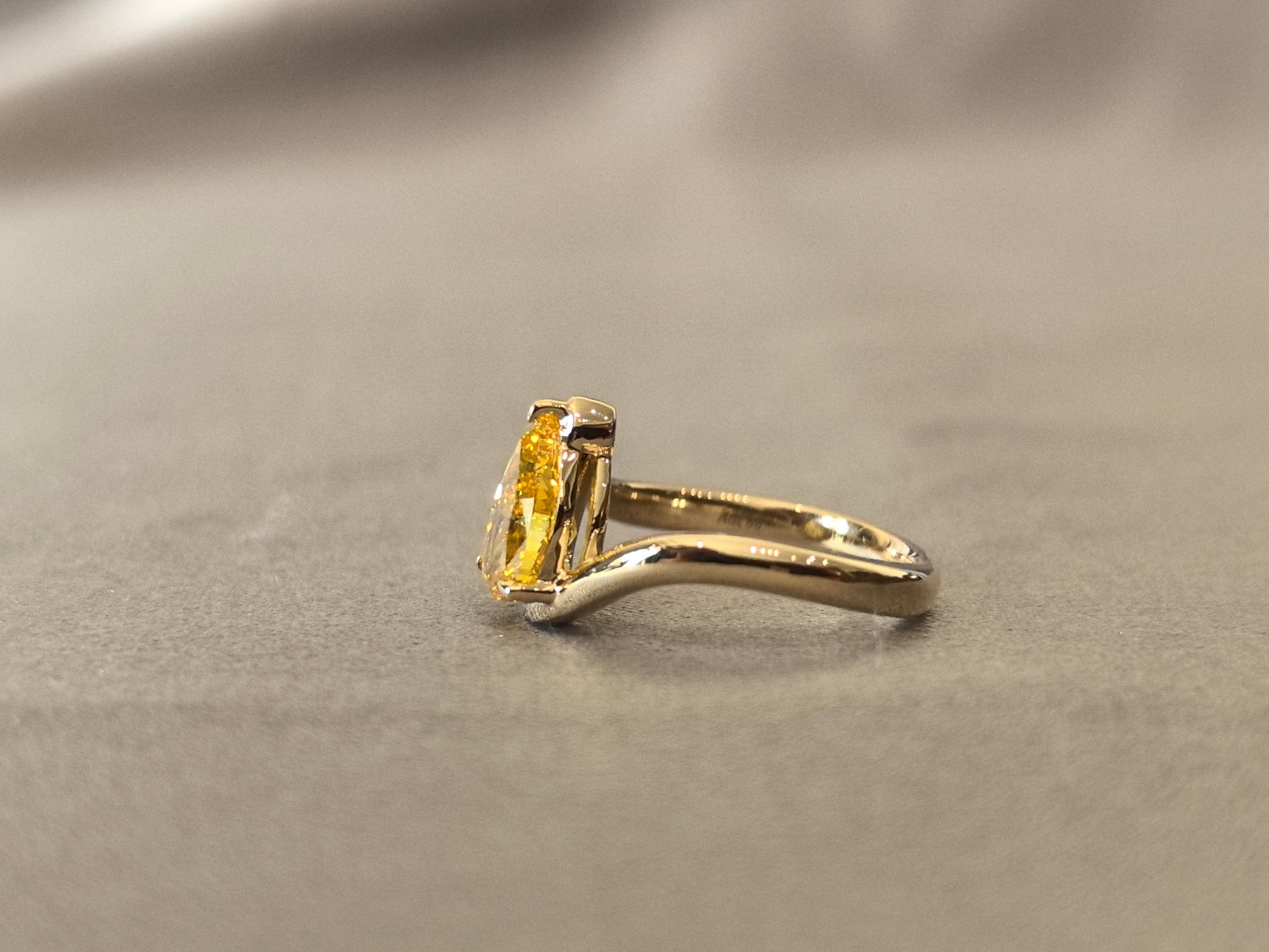 0.88 Carat Yellow Pear-Shaped Lab-Grown Diamond Pinky Ring