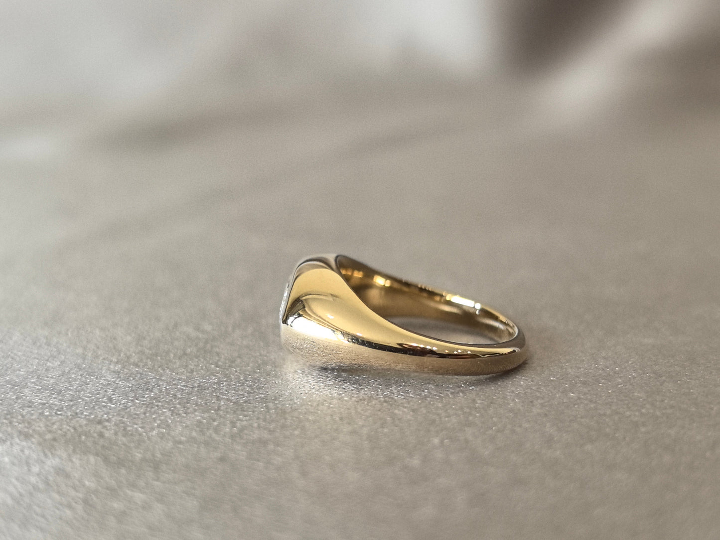 14K Thick Gold Polished Ring - Marquise Cut Diamond - Modern Solitaire Style