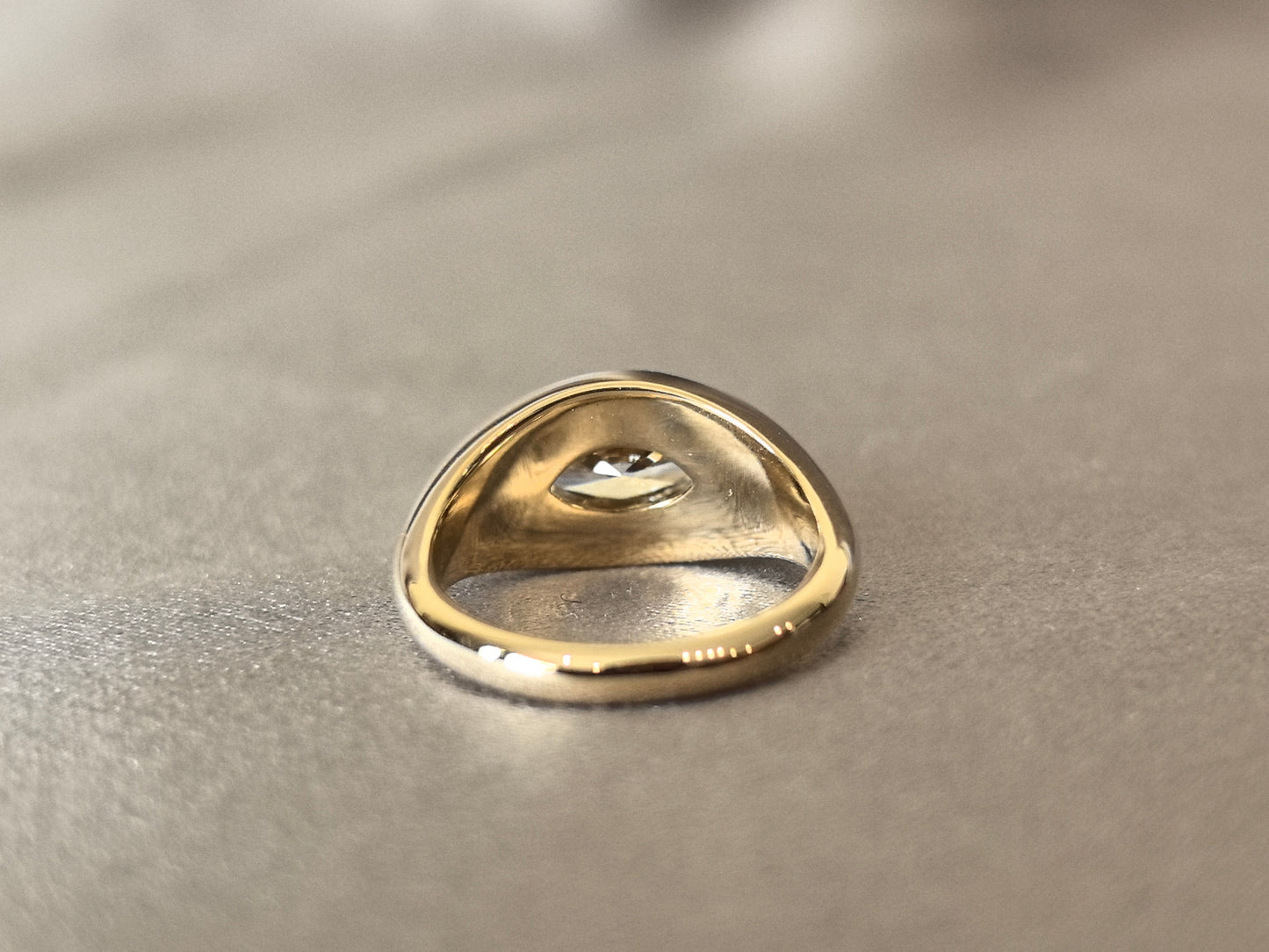 14K Thick Gold Polished Ring - Marquise Cut Diamond - Modern Solitaire Style