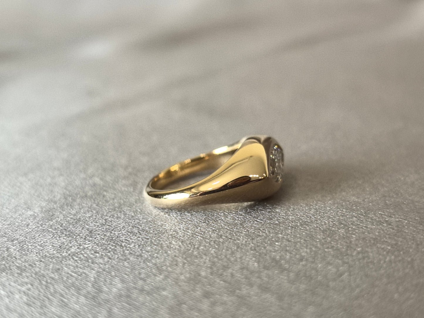 14K Thick Gold Polished Ring - Marquise Cut Diamond - Modern Solitaire Style