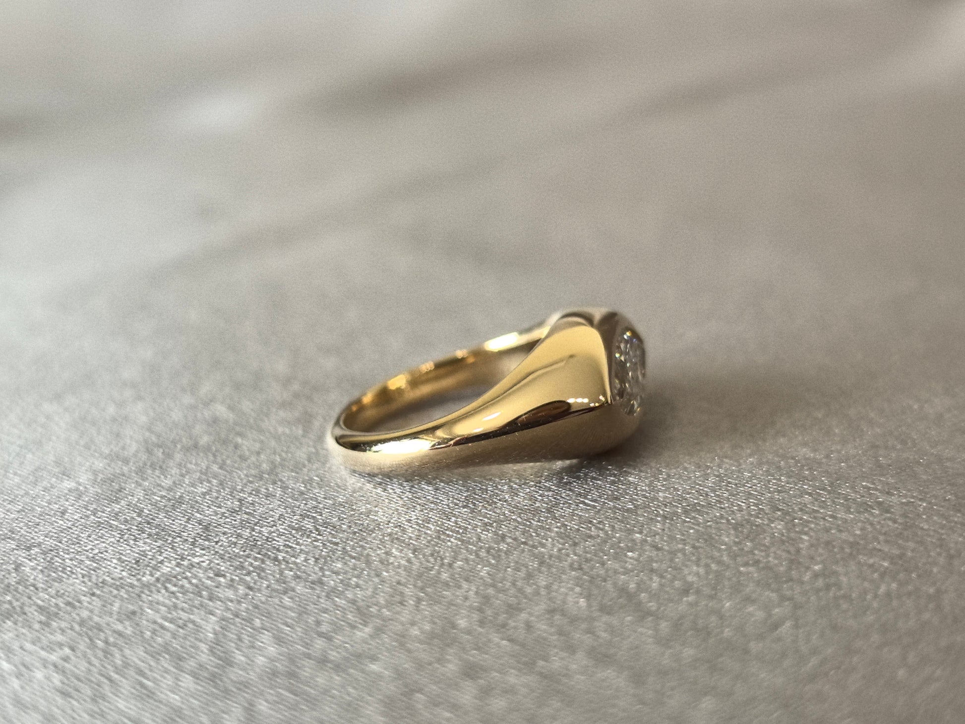 14K Thick Gold Polished Ring - Marquise Cut Diamond - Modern Solitaire Style