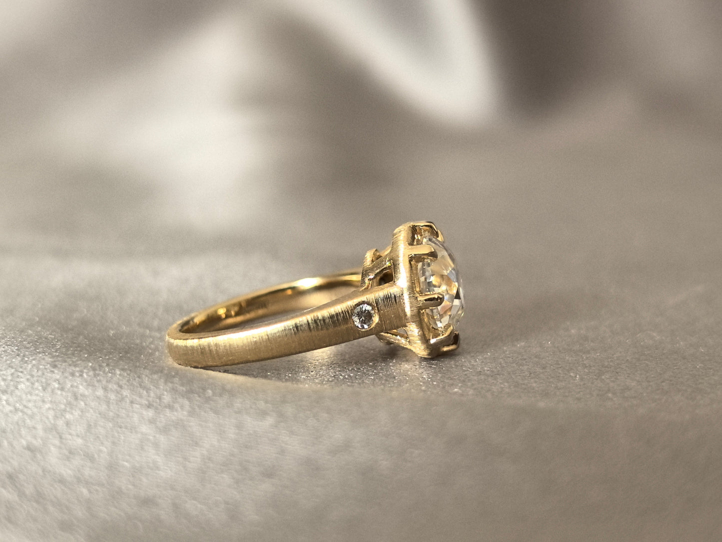 Round Lab-Grown Diamond Multi-Prong Ring - Brushed Finish - Matte Feel