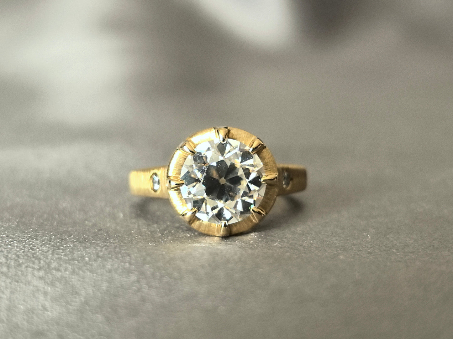Round Lab-Grown Diamond Multi-Prong Ring - Brushed Finish - Matte Feel