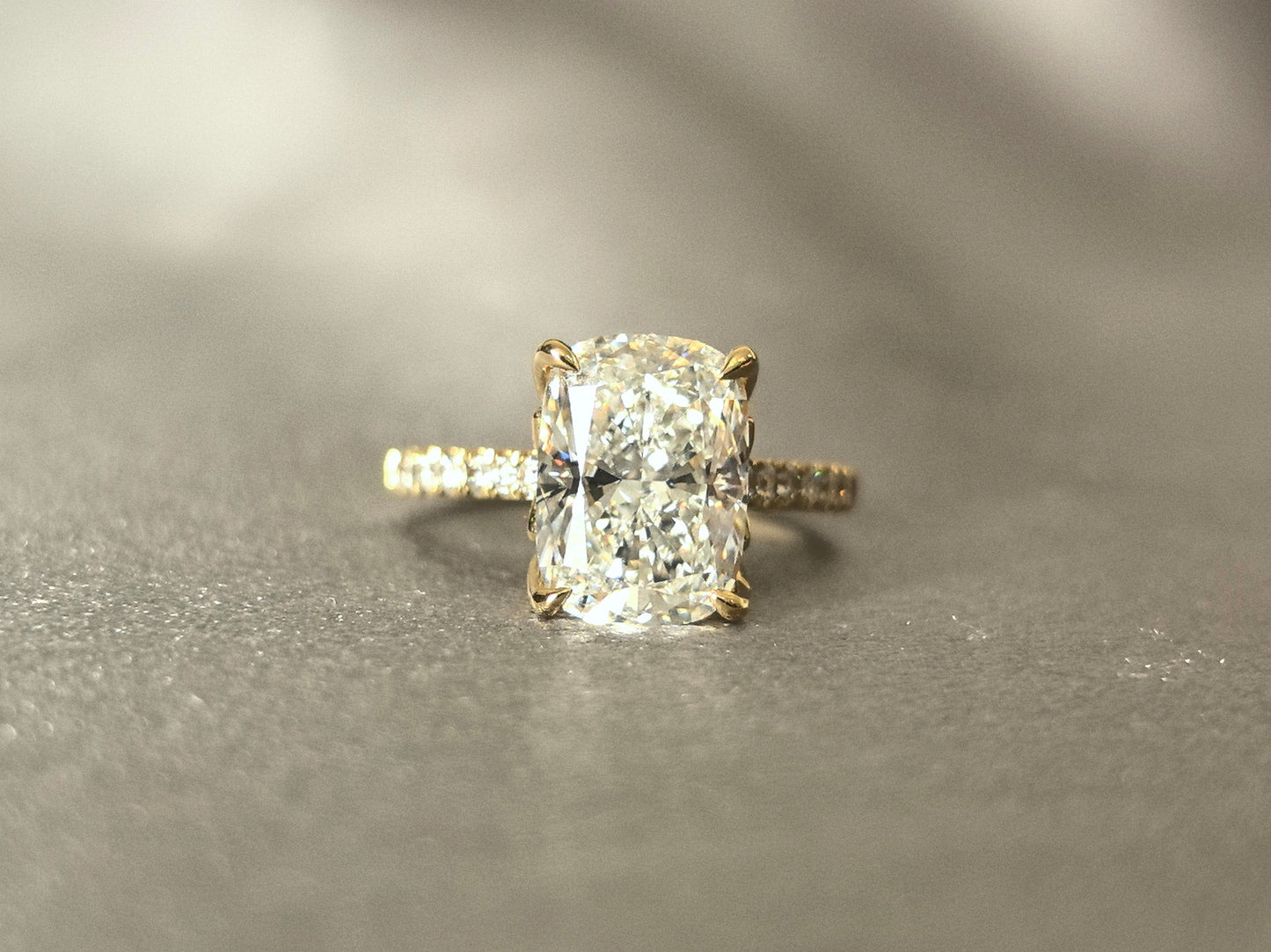 Radiant Cut Triple Ring - Half Circle Pavé - Petal Setting