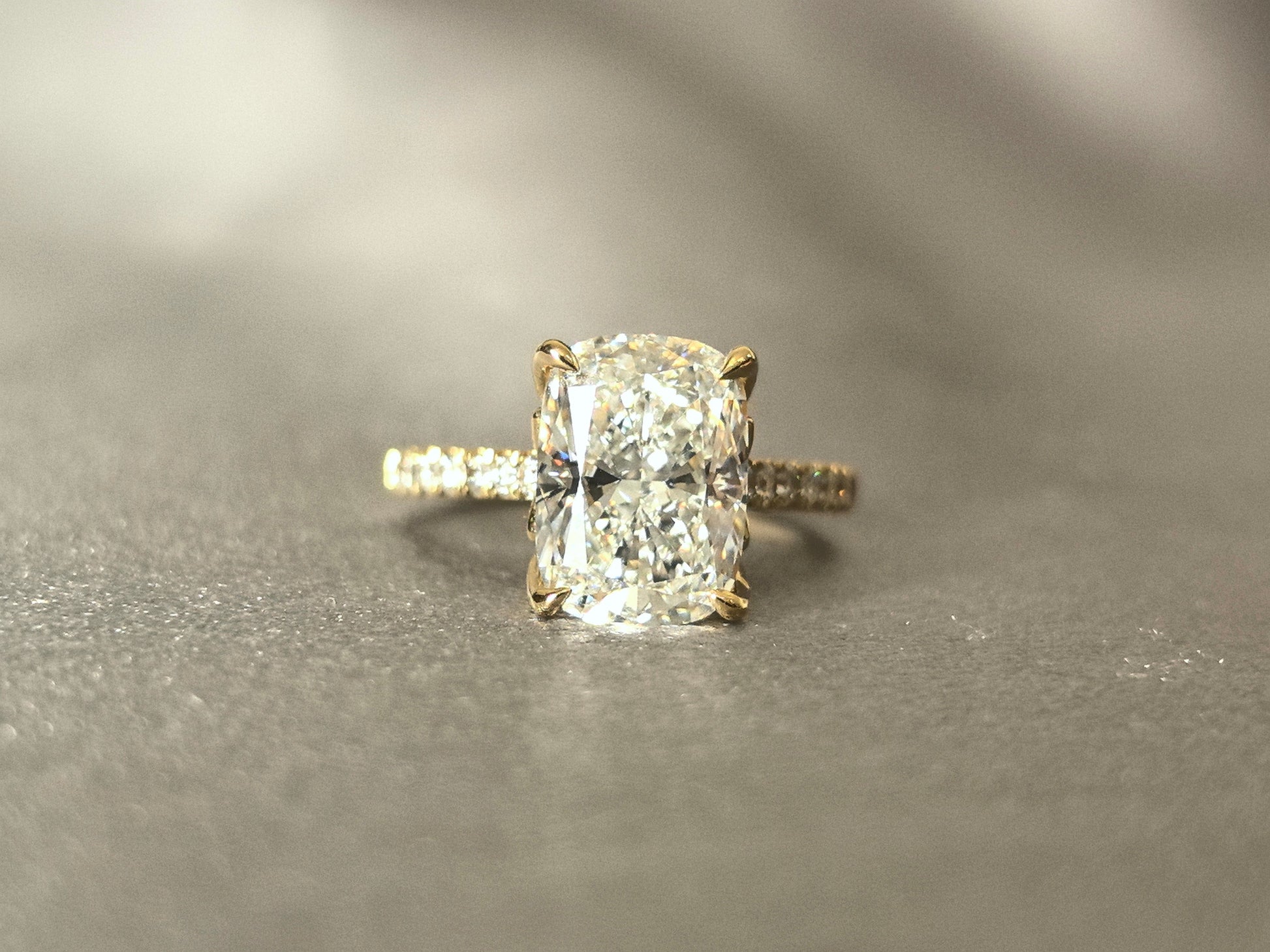 Radiant Cut Triple Ring - Half Circle Pavé - Petal Setting