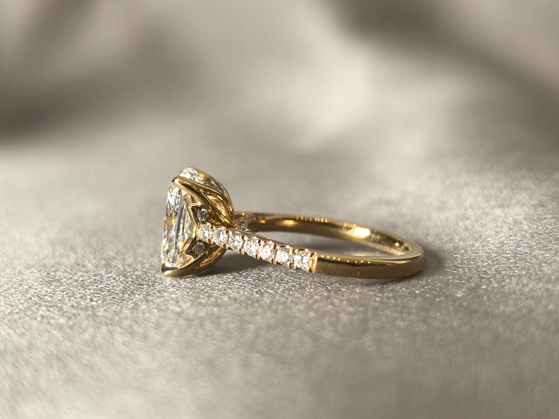 Radiant Cut Triple Ring - Half Circle Pavé - Petal Setting